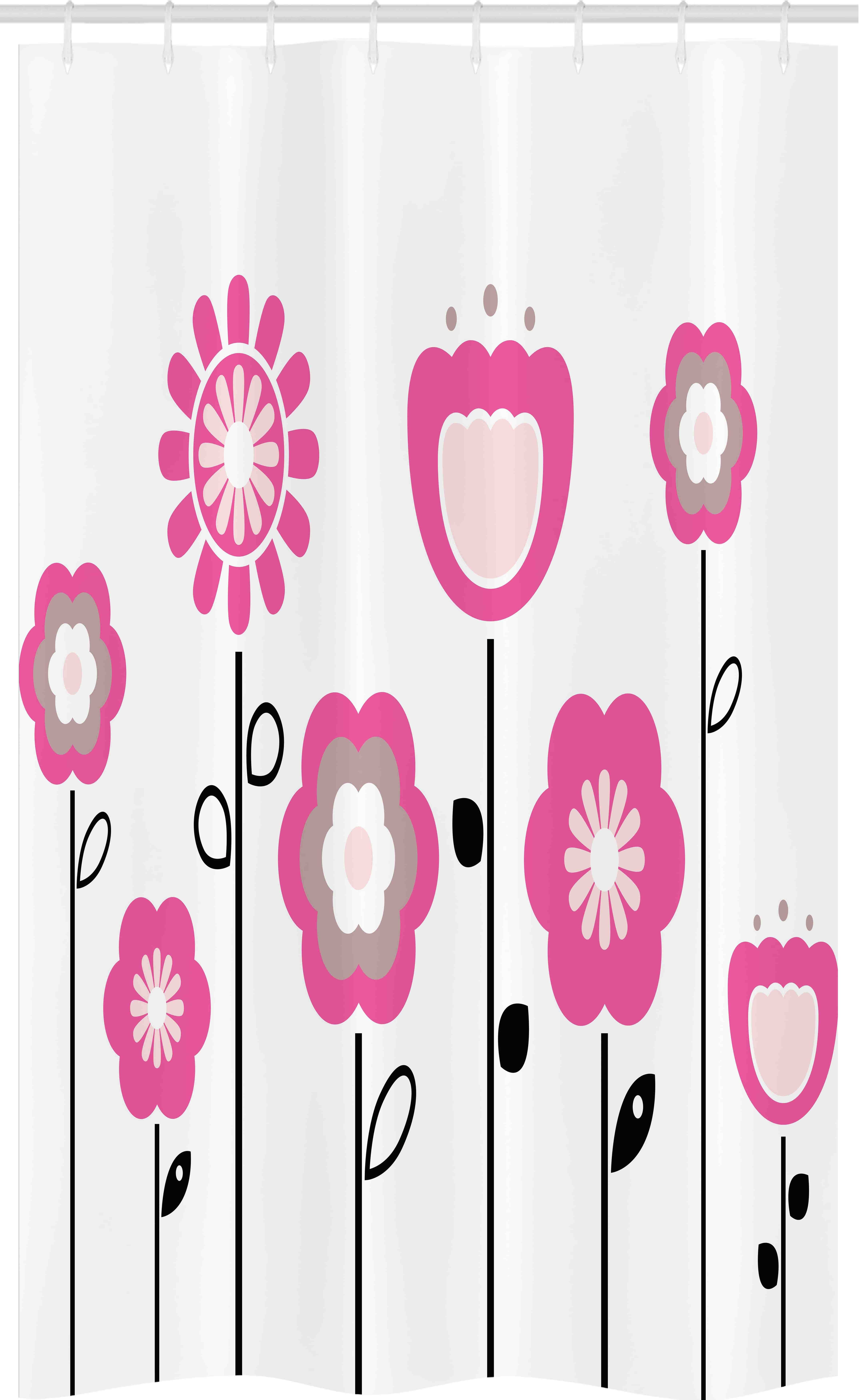 Abakuhaus Duschvorhang Badezimmer Deko Set aus Stoff mit Haken Breite 120 cm, Höhe 180 cm, Pink und Weiß Blumen