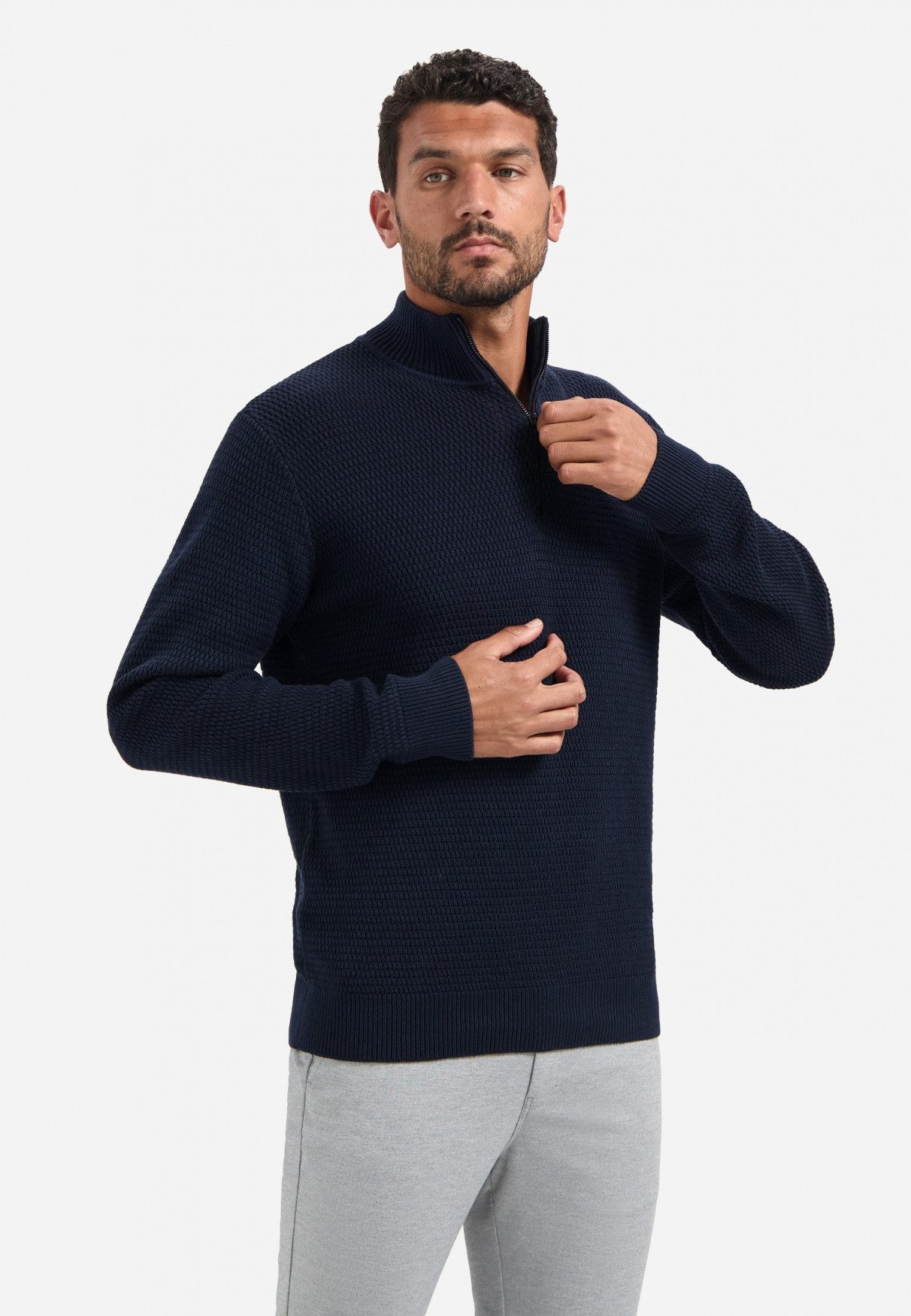 Stehkragenpullover No Excess Melierter Half-Zip-Sweater