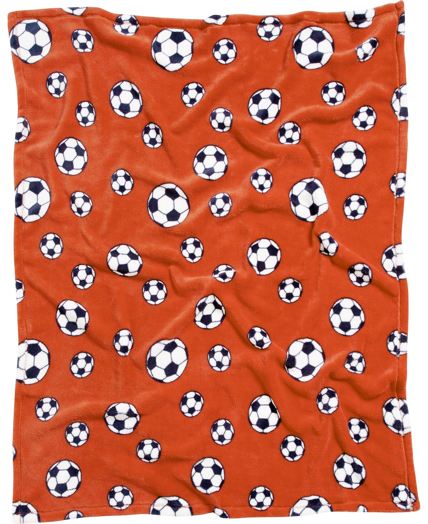 Playshoes Babydecke orange Fußball, Fleece-Decke