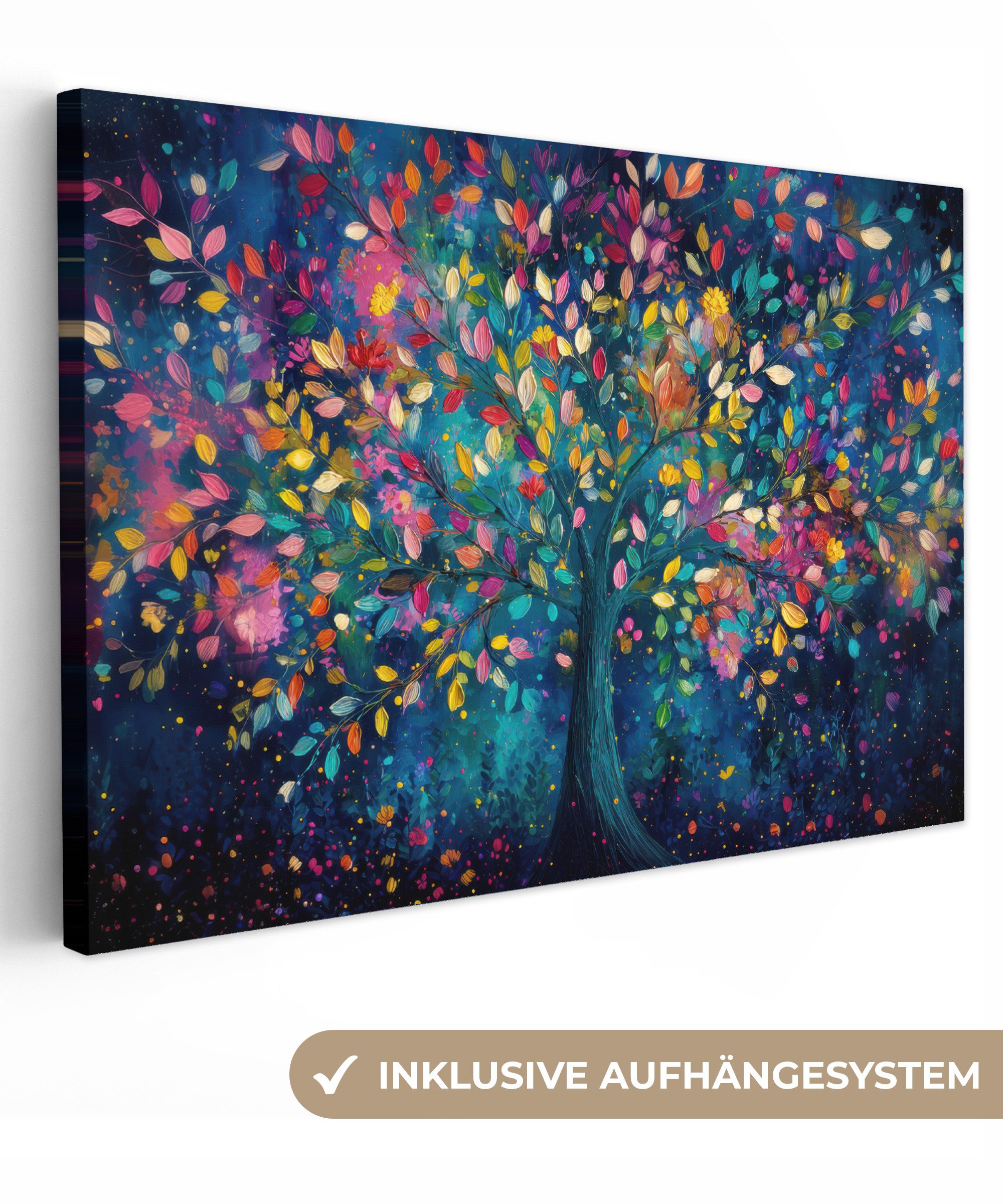 OneMillionCanvasses® Leinwandbild Bunt - Baum - Magisch - Abstrakt, Fotodruck (1 St), Leinwand Bilder Klein, Wand Dekoration Aesthetic 30x20 cm