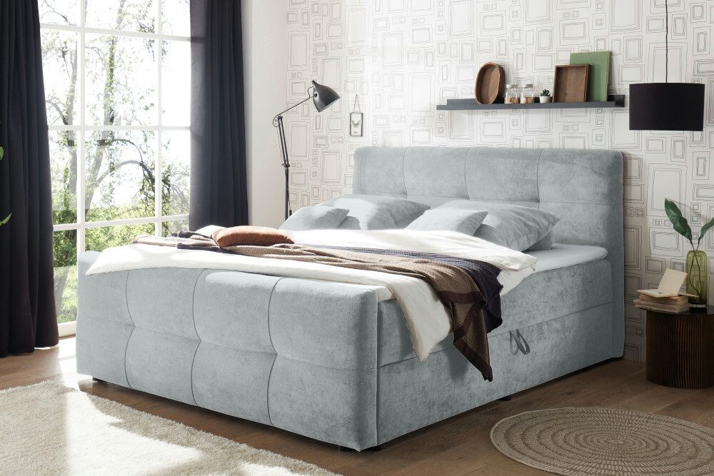 riess-ambiente Boxspringbett TOULOUSE 160x200cm silbergrau – inkl. Matratze, Topper & Bettkasten (Einzelartikel, 1-St), bequemes Doppelbett mit Stauraum - ideal für Gäste- und Schlafzimmer