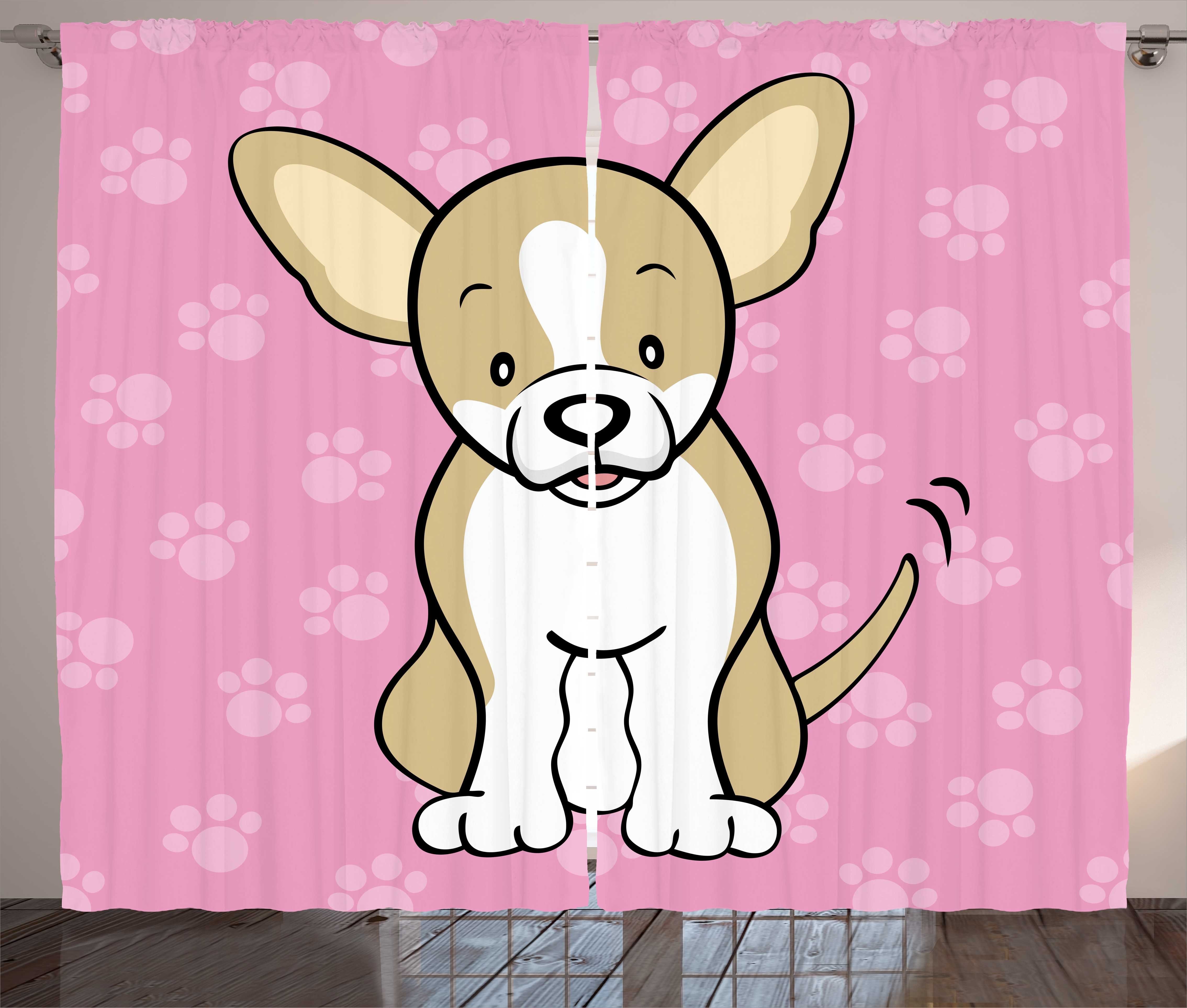 Gardine Schlafzimmer Kräuselband Vorhang mit Schlaufen und Haken, Abakuhaus, Chihuahua Cartoon-Hund