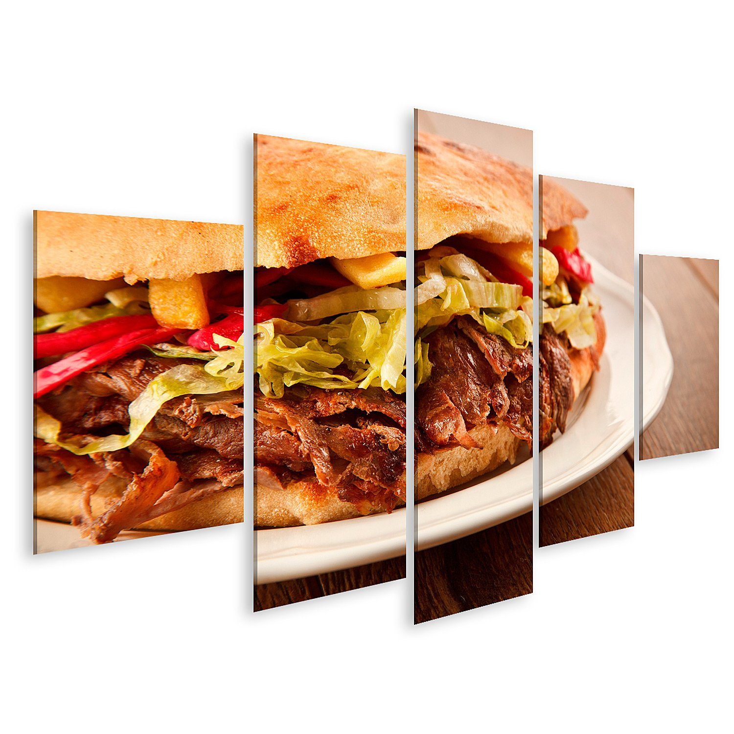 islandburner Leinwandbild Bild auf Leinwand Döner Kebab Gegrilltes Fleisch Brot und Gemüse Schaw