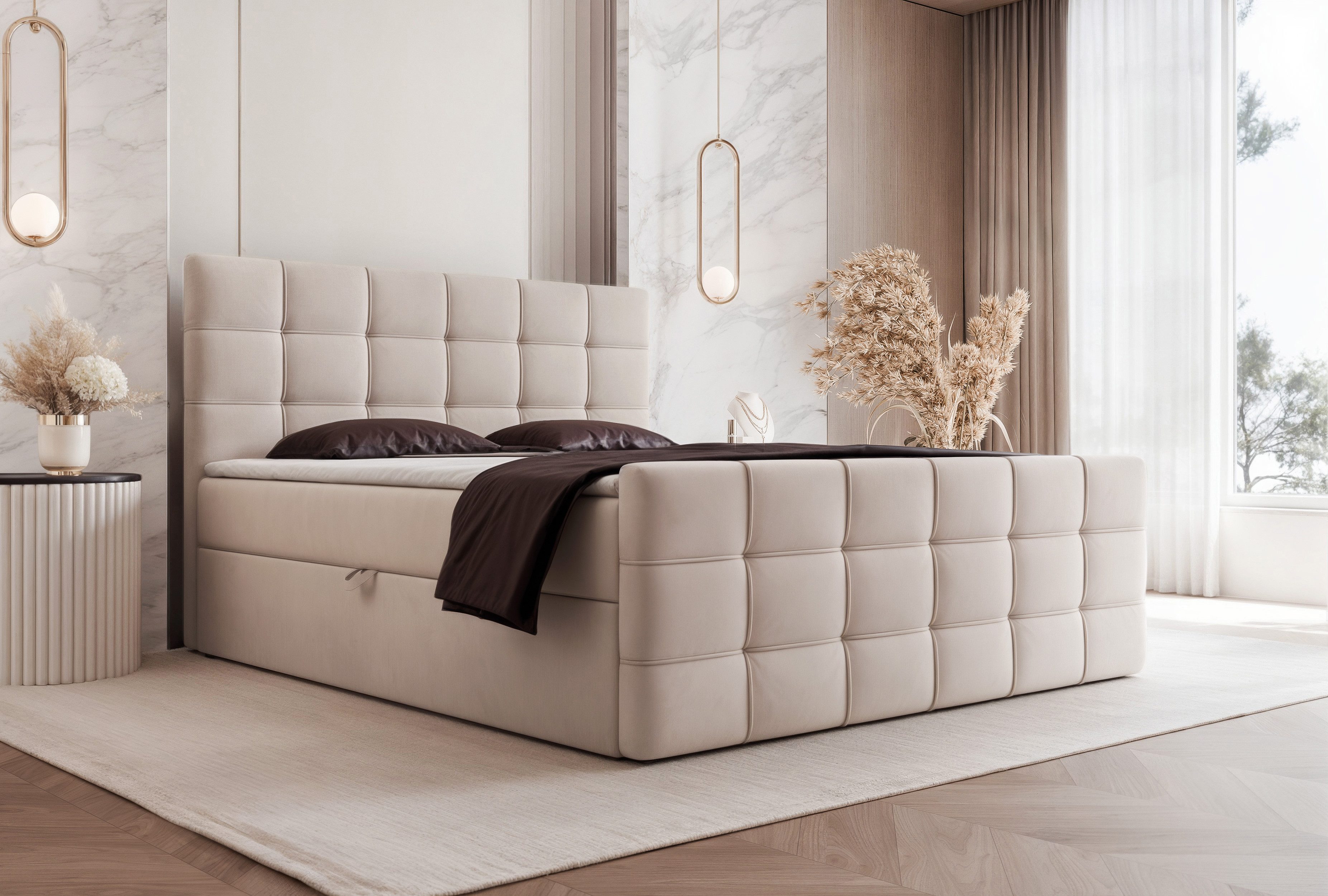 Boxspringbett "SERENO" mit Stauraum und Kopfteil