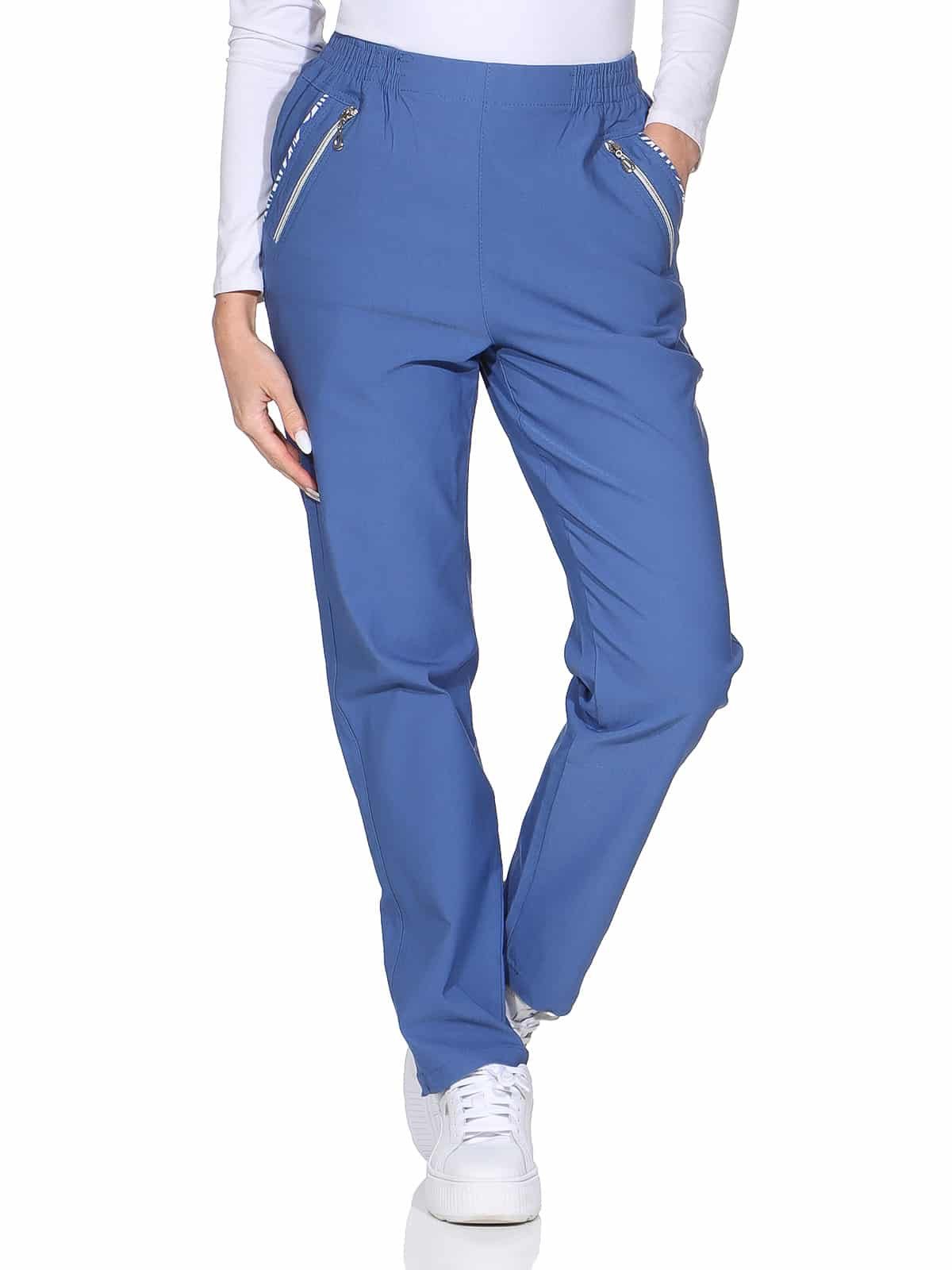 OriginalYou Schlupfhose Damen Stoffhose leichte Stretchhose Freizeithose mit elastischem Bund, farblich abgesetzte Taschen