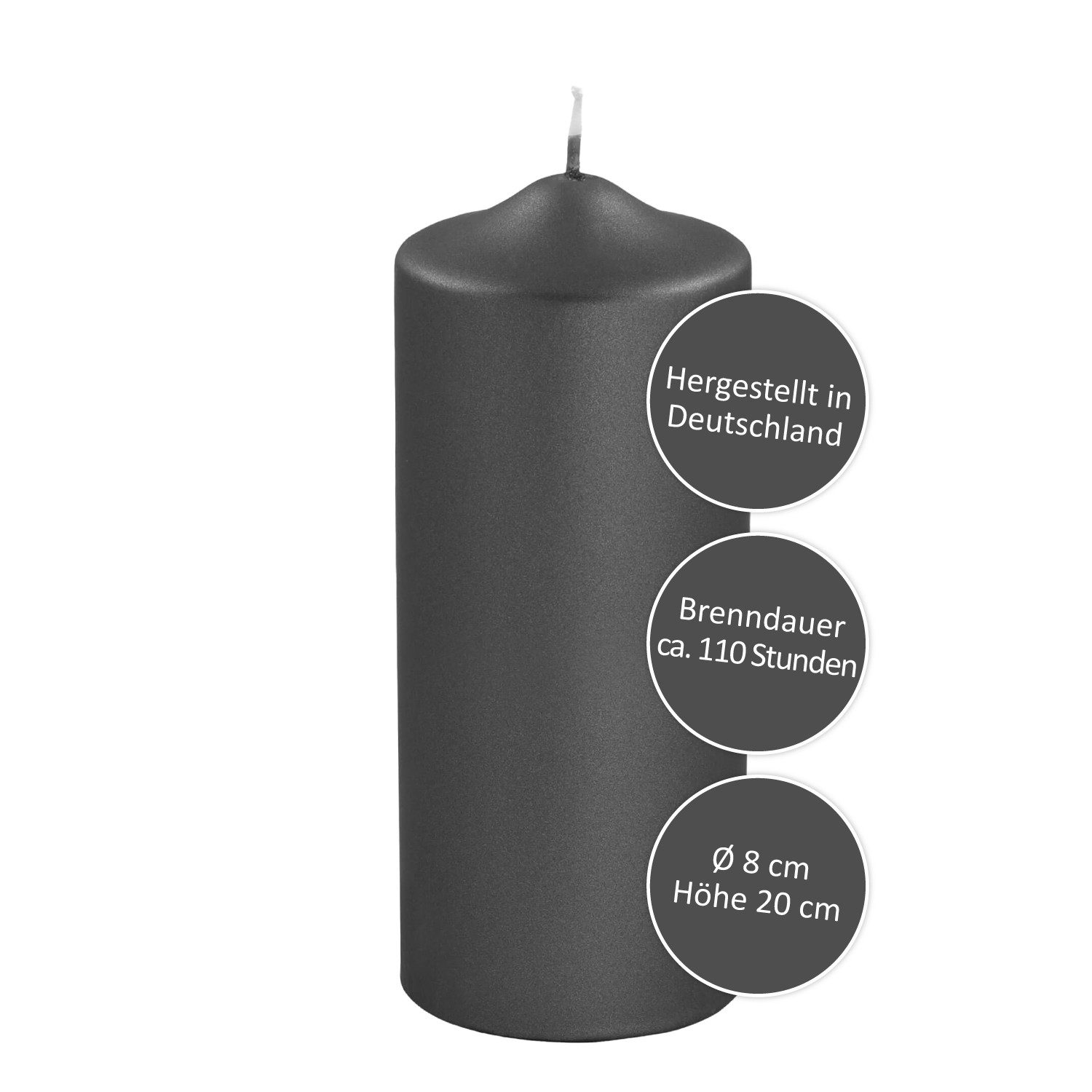Fink Stumpenkerze FINK Stumpenkerze Candle - schwarz - H. 20cm x B. 8cm x D. 8cm (1 Stück)