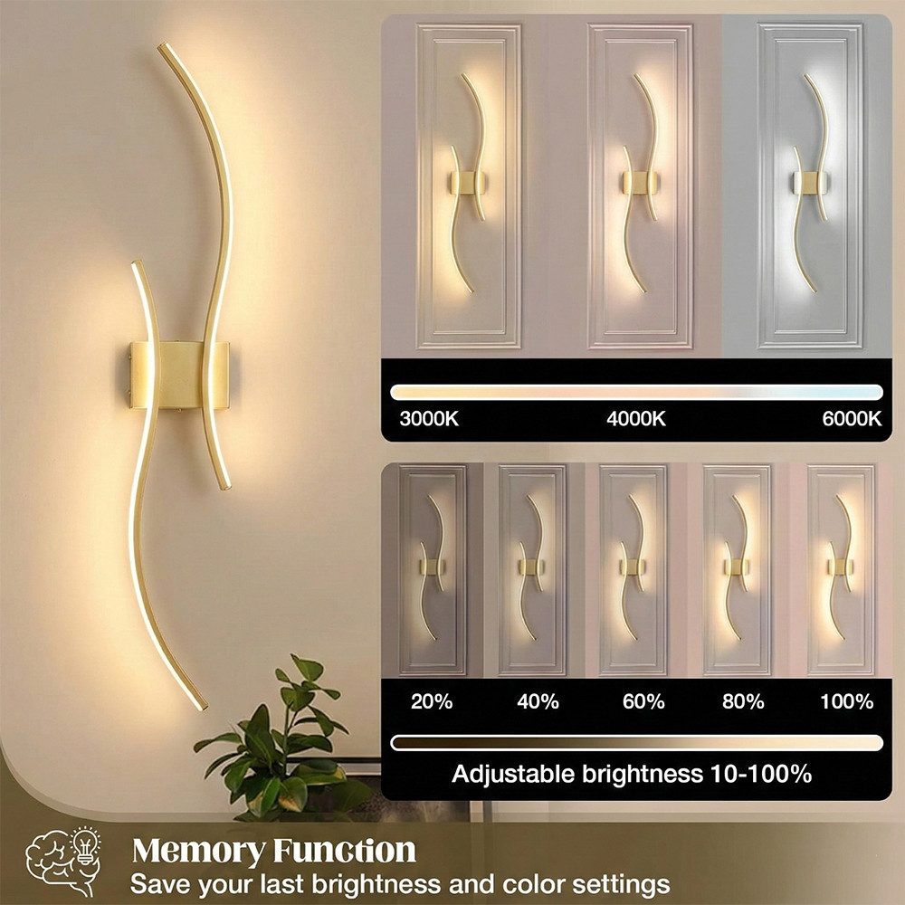 Rosnek Wandleuchte Kabellose LED Wandleuchte, wiederaufladbar, dimmbar mit Fernbedienung, LED fest integriert, 3000–6000K stufenlos, Touch-Steuerung, für Wohnzimmer & Schlafzimmer