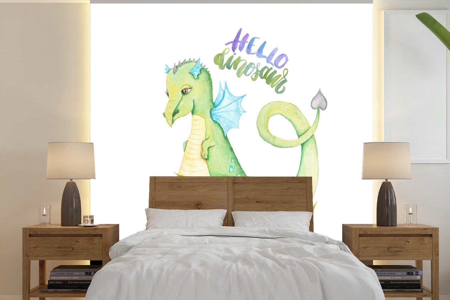 MuchoWow Fototapete Dinosaurier - Kinderzimmer - Flügel - Jungen - Mädchen - Kinder, Matt, bedruckt, (5 St), Vinyl Tapete für Wohnzimmer oder Schlafzimmer, Wandtapete