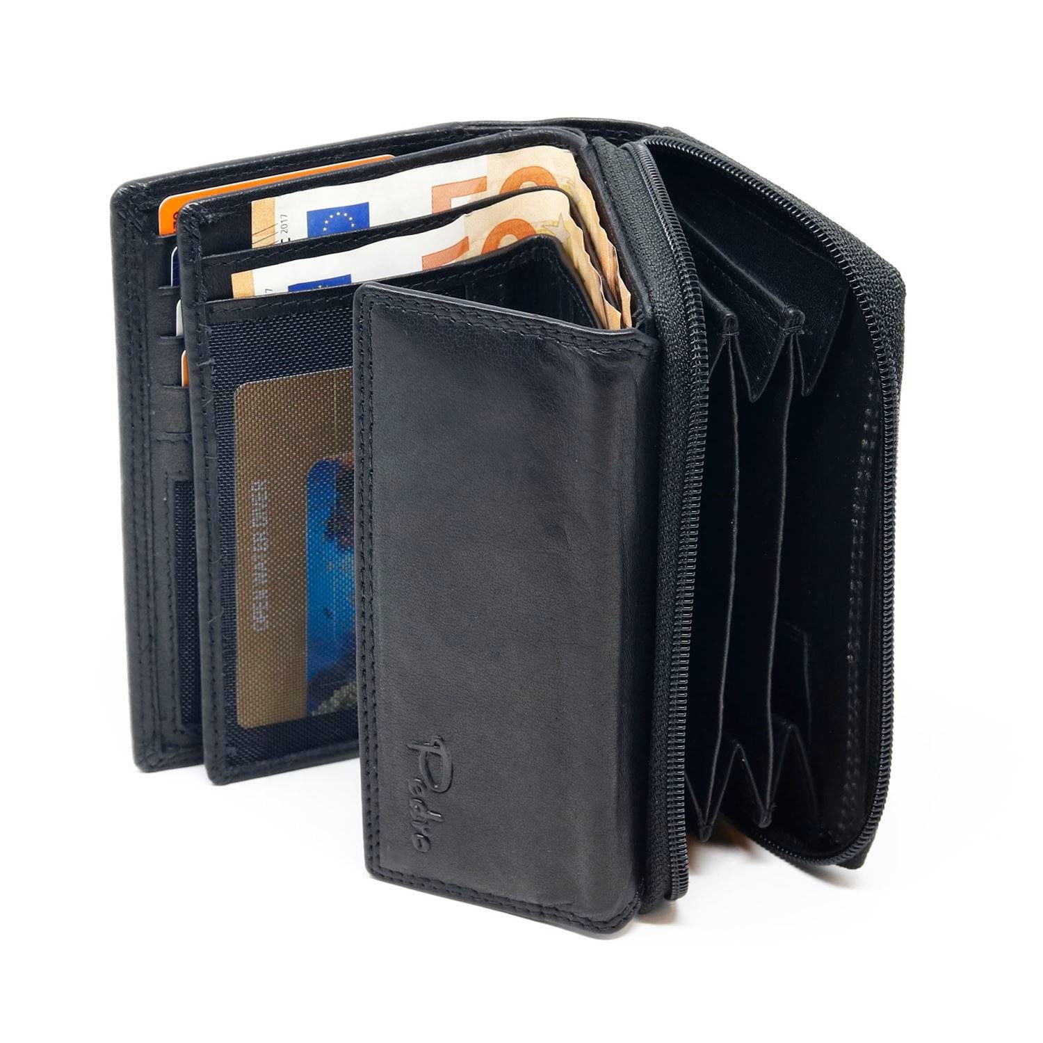schwarz Geldbörse mit RFID Portemonnaie, - großen SHG Leder Münzfach Schutz Damenbörse -