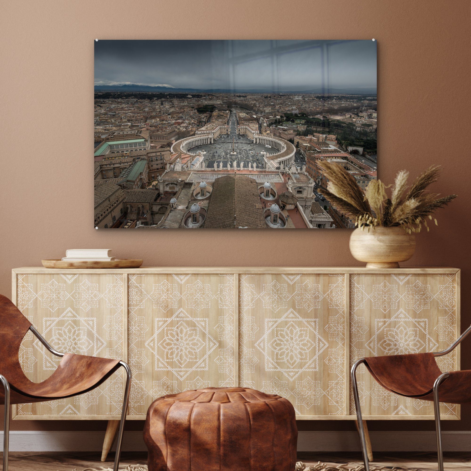 Italien, & dem Acrylglasbild über Schlafzimmer MuchoWow Wohnzimmer Dunkle Acrylglasbilder St), (1 Petersplatz in Wolken
