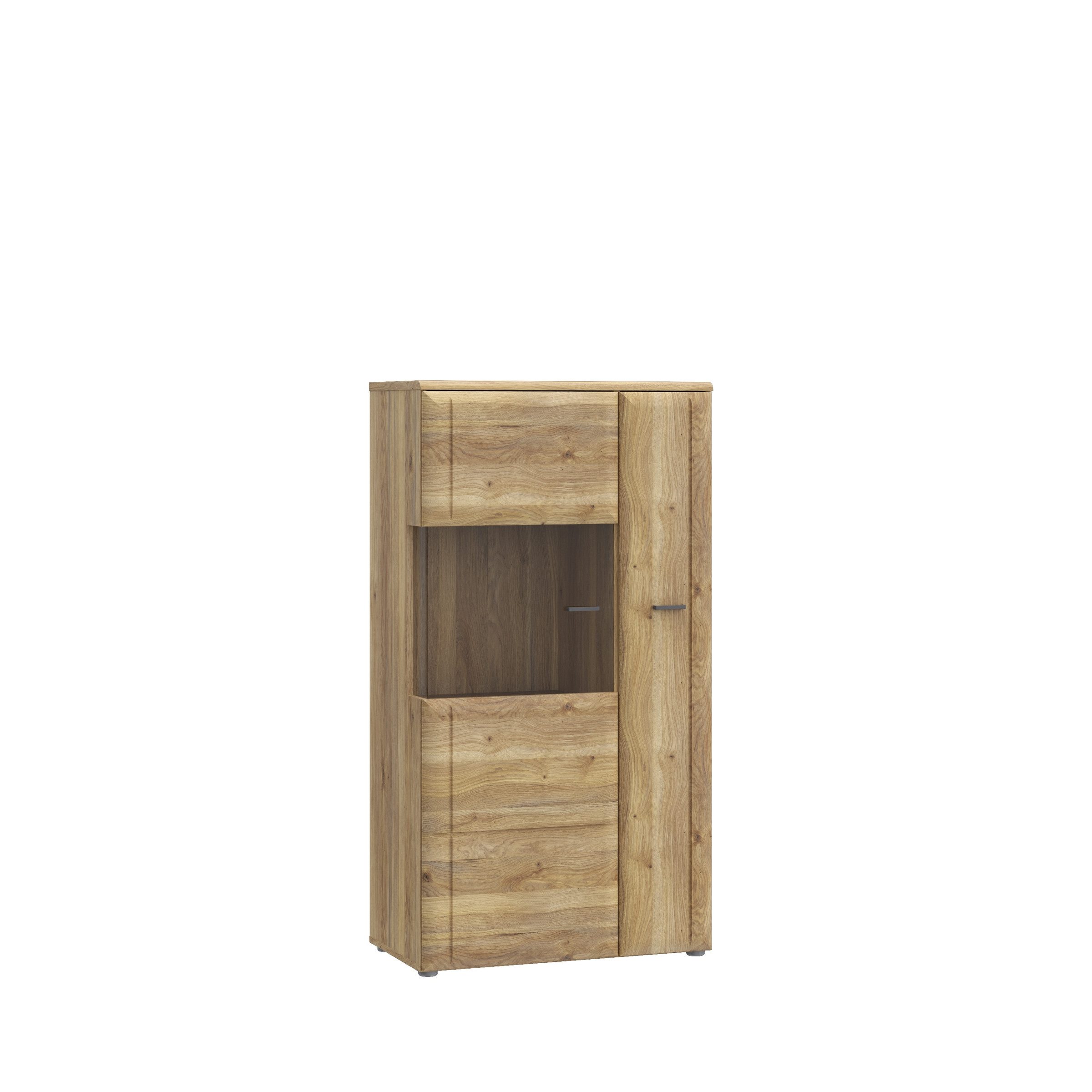 PREISBRECHER Stauraumvitrine AKINORI 2 Türen, in Mauvella Eiche Dekor - 75,1x140x41,8cm (BxHxT)