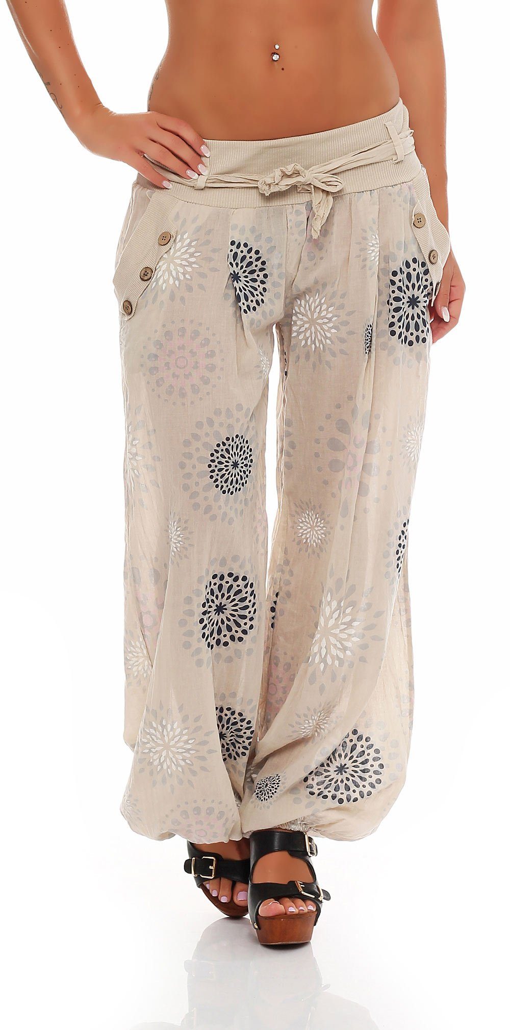 malito more than fashion Haremshose malito Damen Pumphose mit Print, leichte Stoffhose inkl. Gürtel, Pumphose Aladinhose mit Print Einheitsgröße