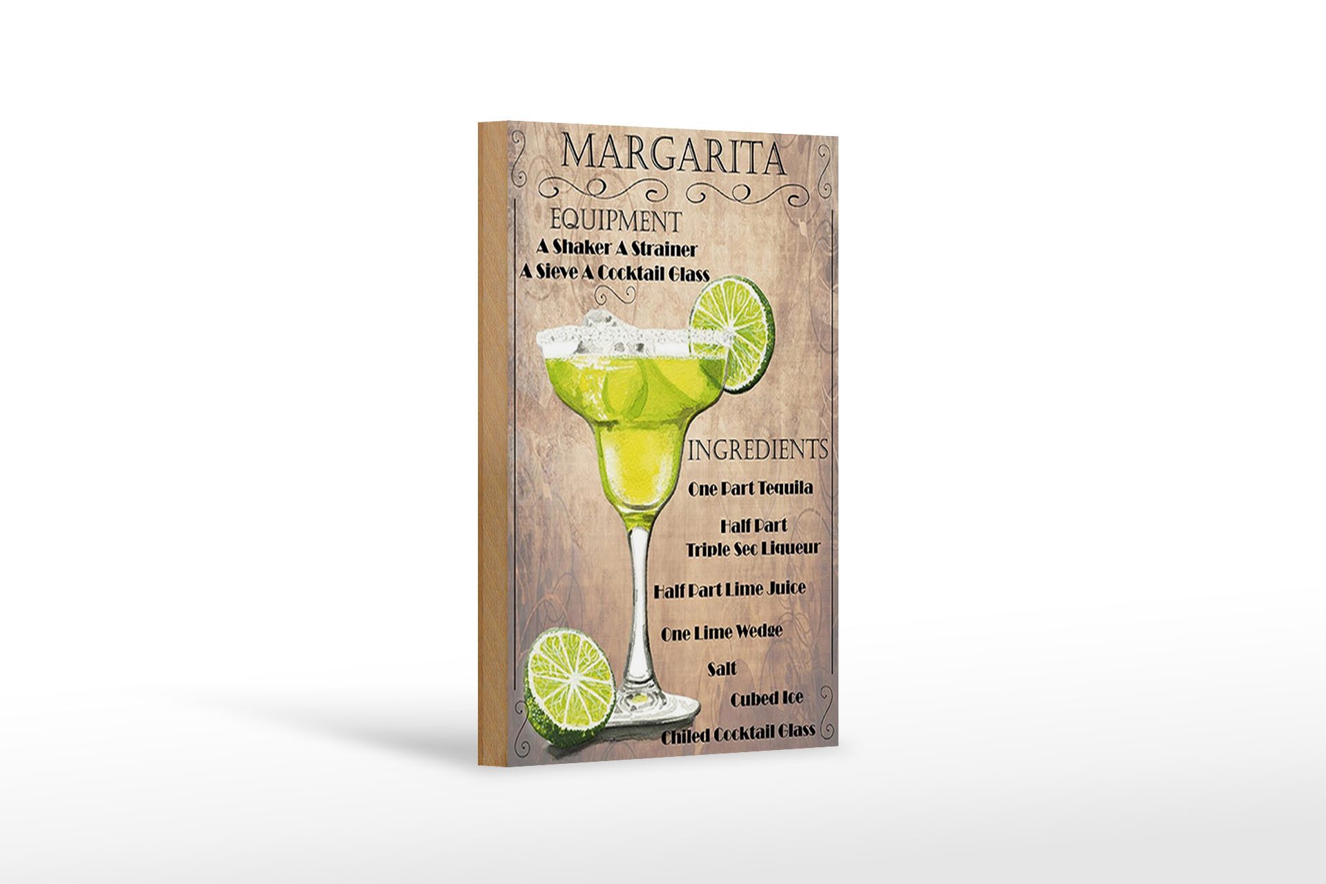 Holzbild Alkohol 12x18cm Margarita Equipment beige