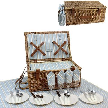 yozhiqu Picknickkorb Picknickkorb aus Weidengeflecht für 4 Personen, großer Weidenkorb (1 St), mit großem isoliertem Fach, inklusive wasserdichter Decke