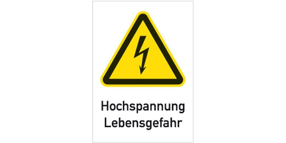 Thumbnail - König Werbeanlagen Hinweisschild Hochspannung Lebensgefahr (weiß), Kombischild, ISO 7010