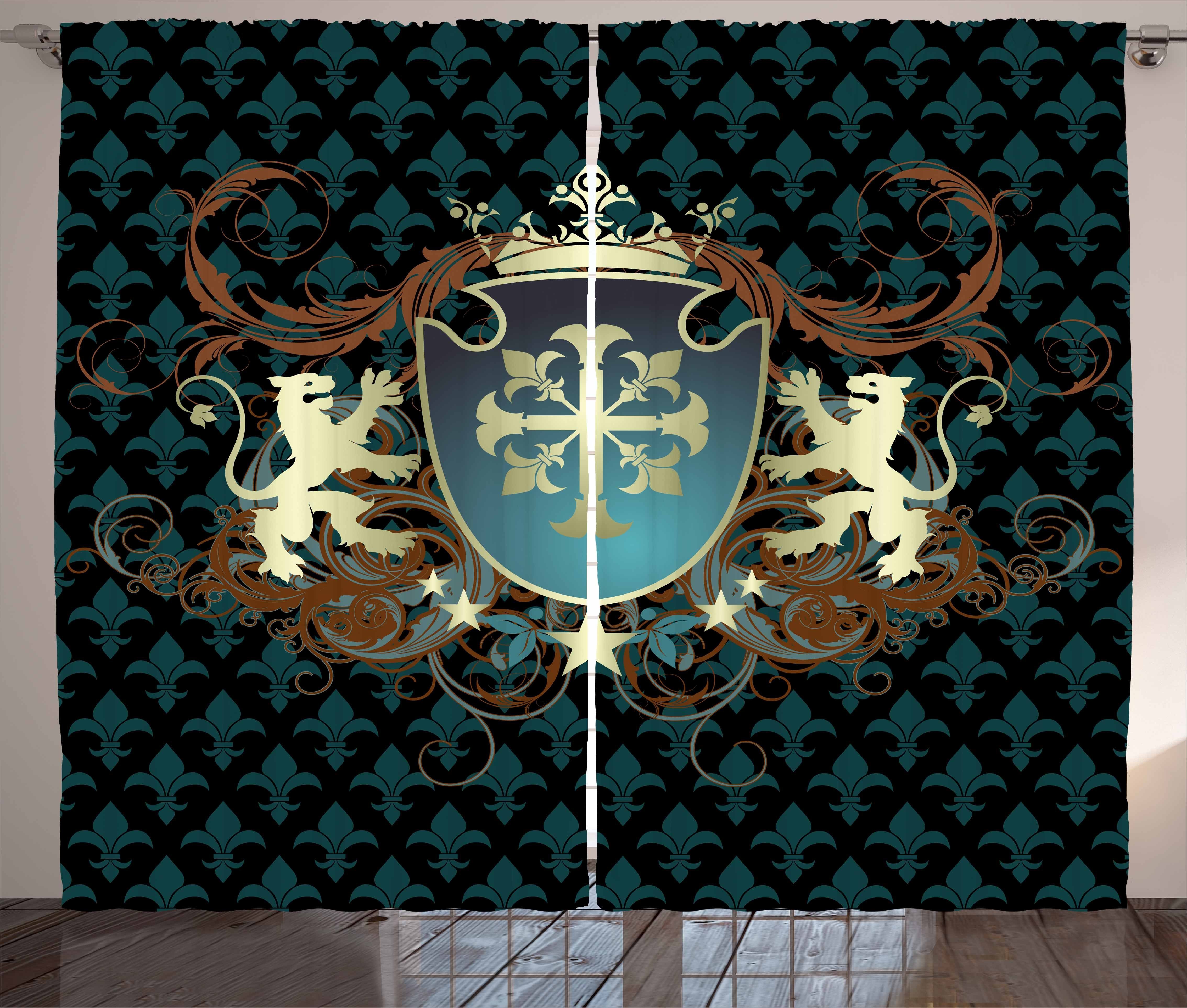 Gardine Schlafzimmer Kräuselband Vorhang mit Schlaufen und Haken, Abakuhaus, Mittelalterlich Mittelalter Wappen