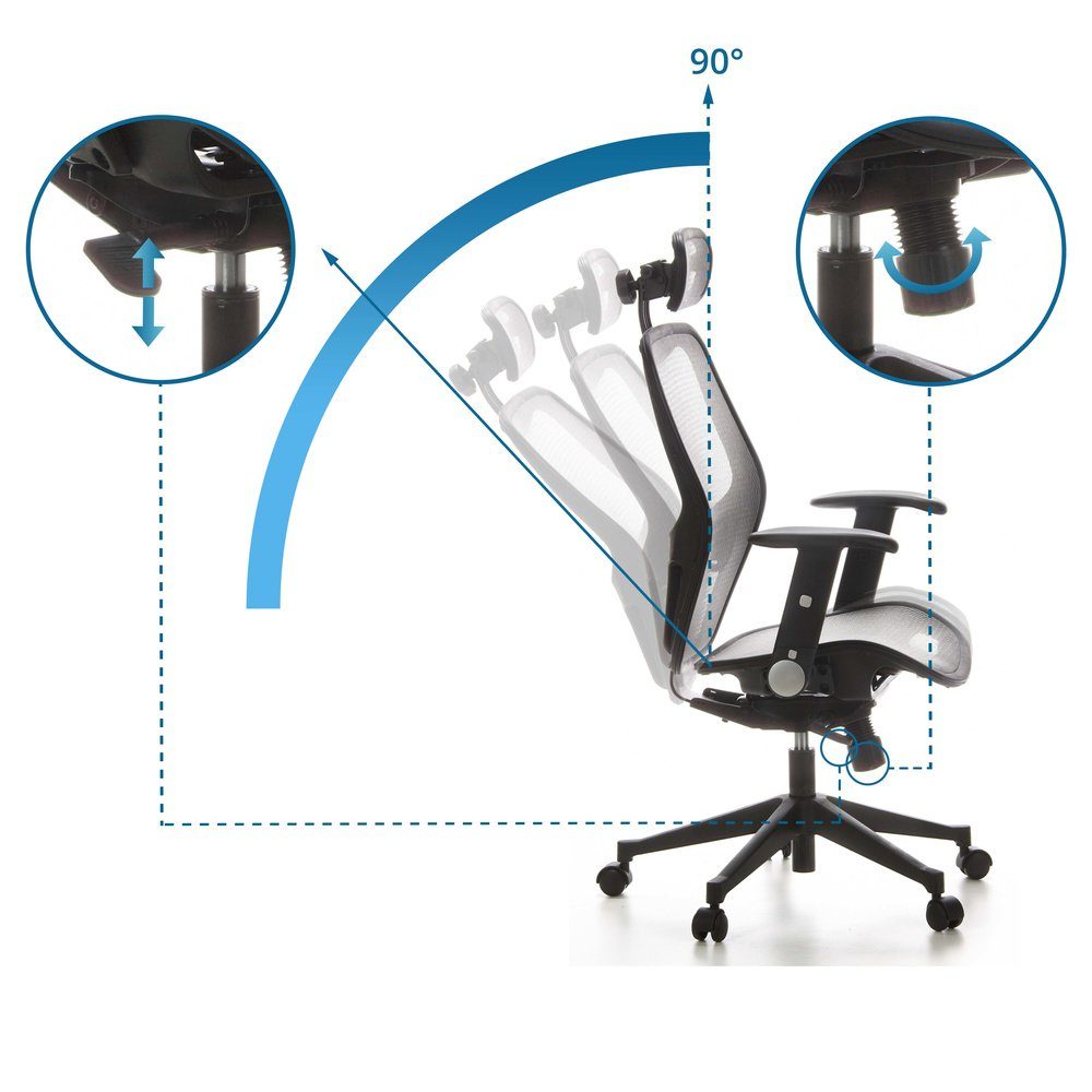 Drehstuhl OFFICE hjh Profi Silbergrau Netzstoff (1 St), Schreibtischstuhl Bürostuhl AIR-PORT ergonomisch