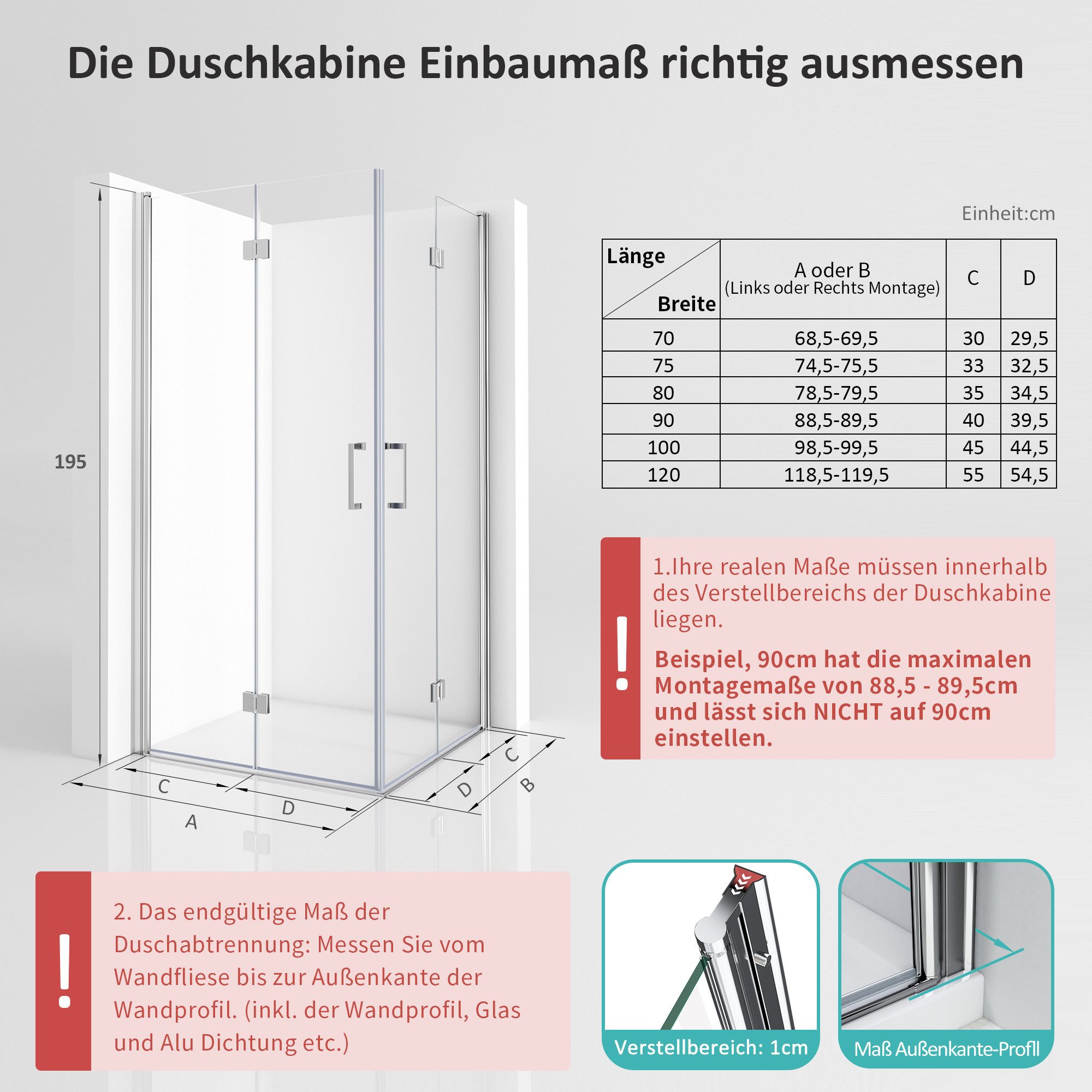 Hopibath Eckdusche Falttür Duschkabine Falttür Duschabtrennung faltbar, BxT: 70x70 cm, 5mm NANO Glas, 180º Falt-Duschkabine, 70-120 x 195 cm, mit Alu-Bodenleiste, Magnetverschluss