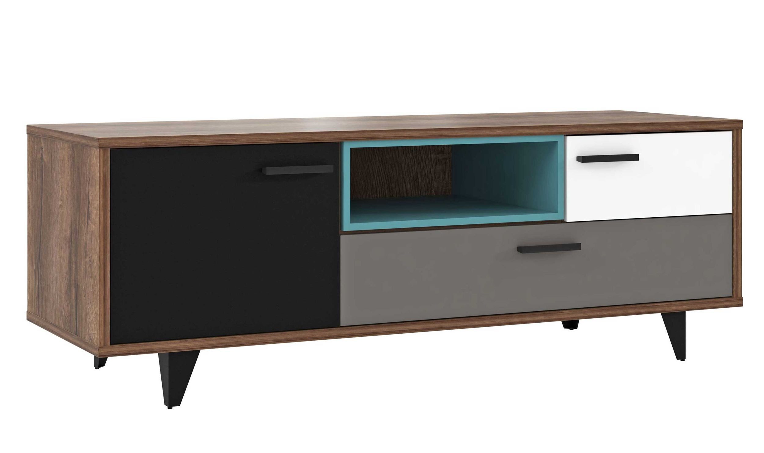 FORTE Lowboard Lowboard TV-Kommode RAVEN 1 Tür 2 Schubladen Gerätefach von Forte (1x Lowboard)