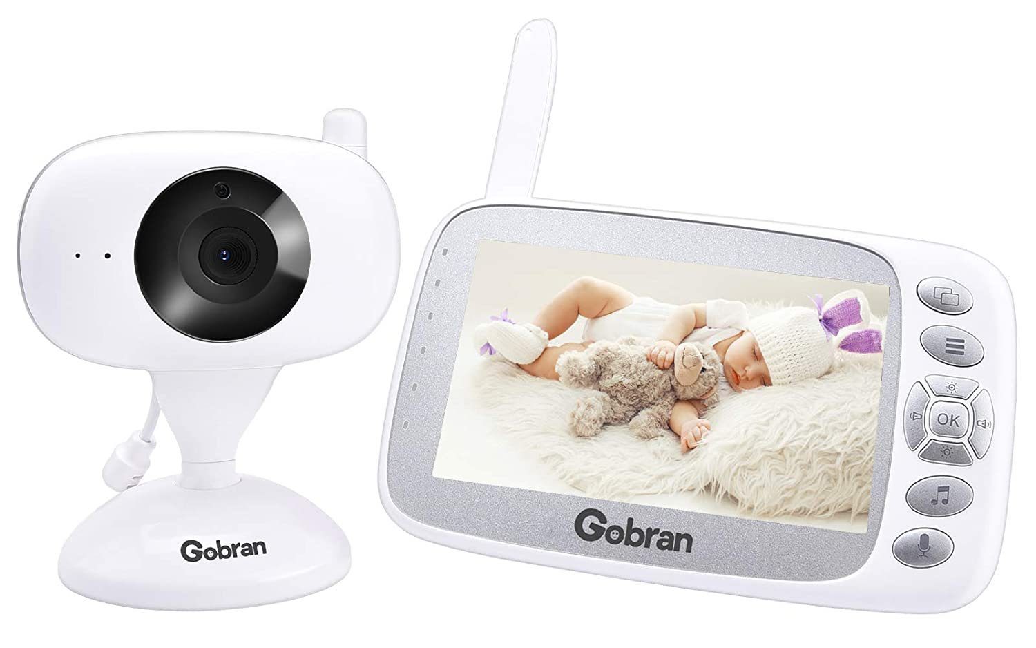 Gobran Video-Babyphone ‎CMZ-403, 4,3 Zoll Babyphone mit Kamera 1080P HD  IPS, Video Aufnahme Wiedergabe 360° Drehung 2 Erweiterbare Kameras,  Videoüberwachung VOX Aktivierung,Walkie Talkie,Nachtsicht,Schlaflieder