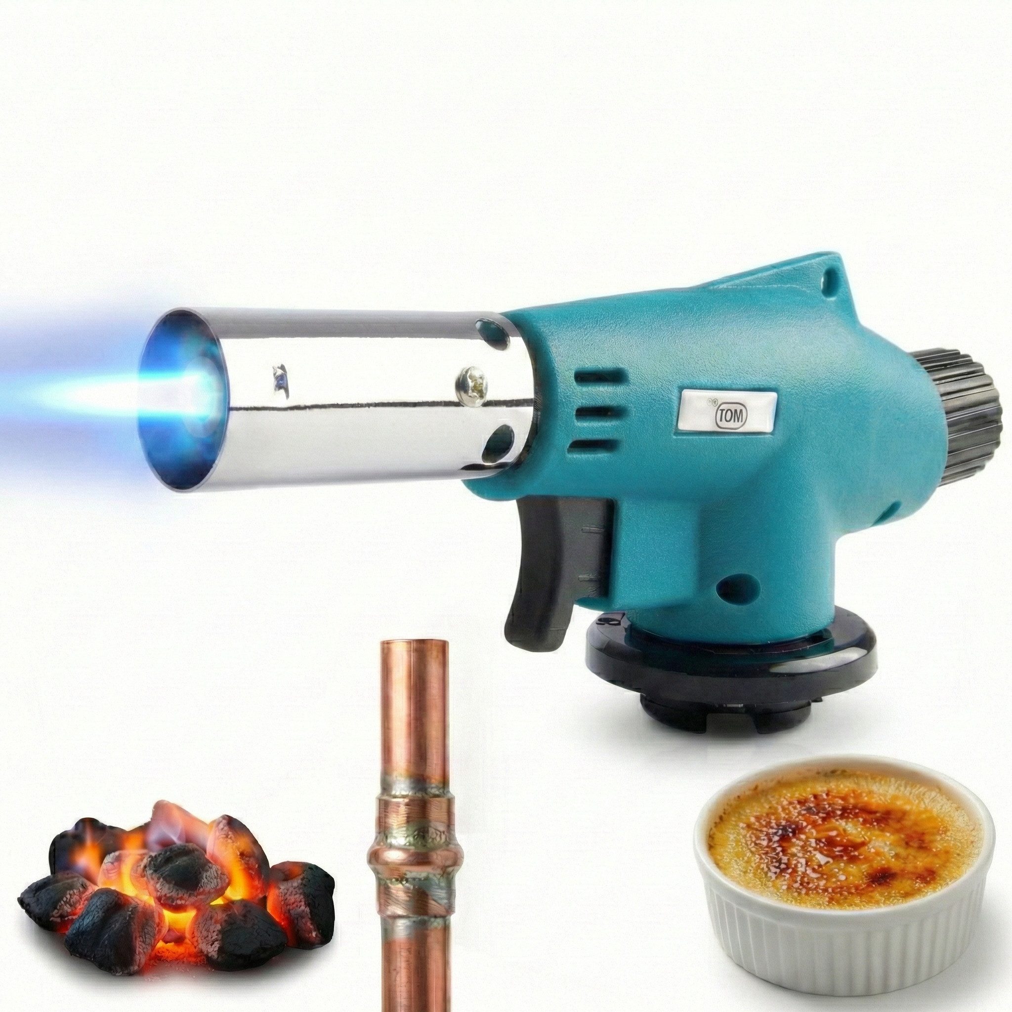 TOM Flambierbrenner Set optional mit 4x 224g Gaskartuschen, (1-tlg), 1300°C, Piezozündung, MSF-1A