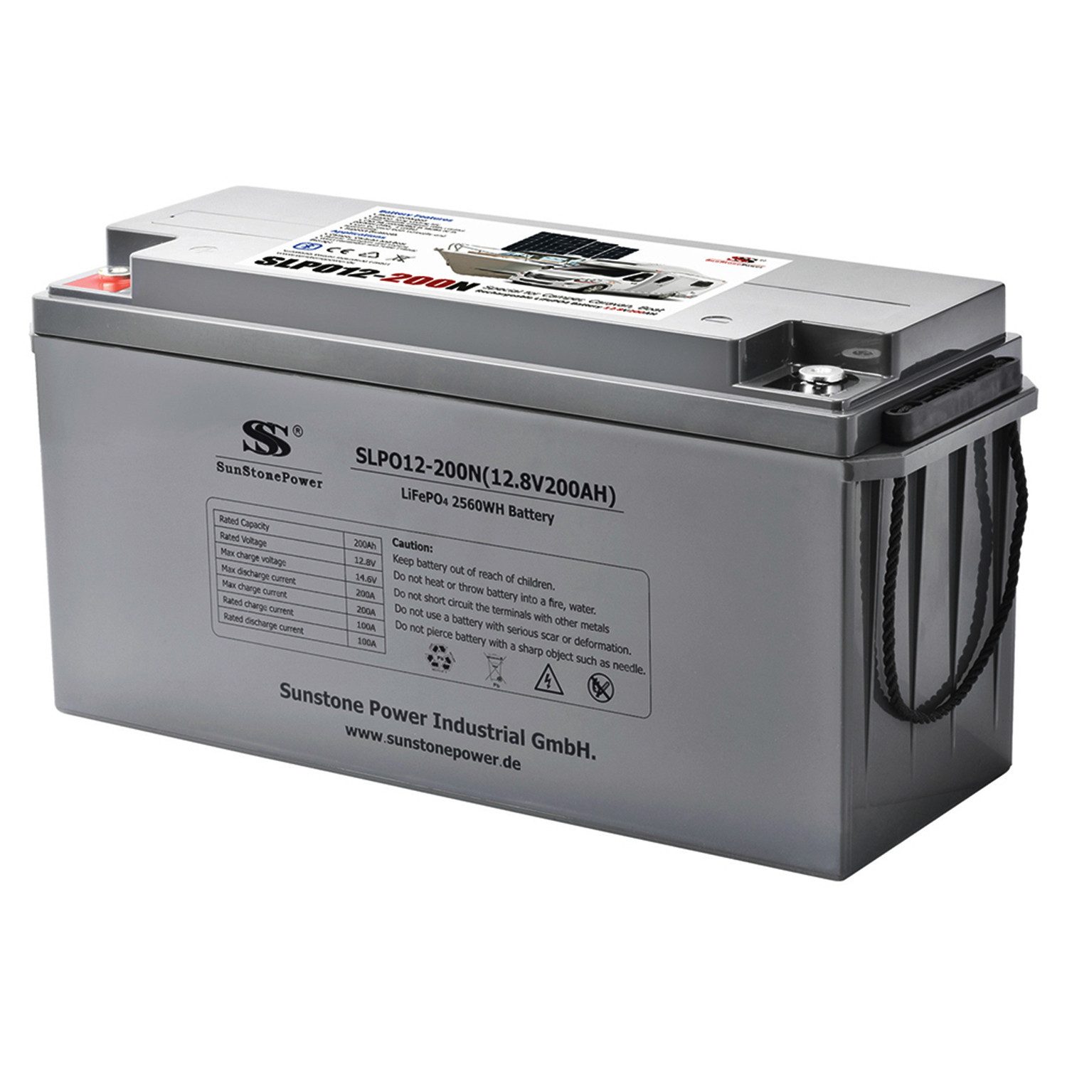 Sunstone Power 12V 200AH LiFePO4 Batterie 1C Entladung Energiespeicher für WOMO RV Solarakkus 200000 mAh (12 V), Bluetooth
