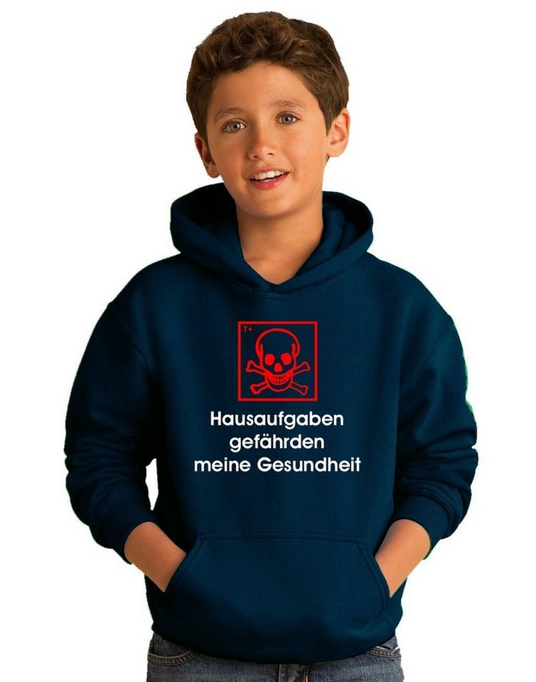 coole-fun-t-shirts Hoodie Hausaufgaben gefährden Meine Gesundheit ! Hoodie  Sweatshirt mit Kapuze schwarz-rot Gr.128 140 152 164