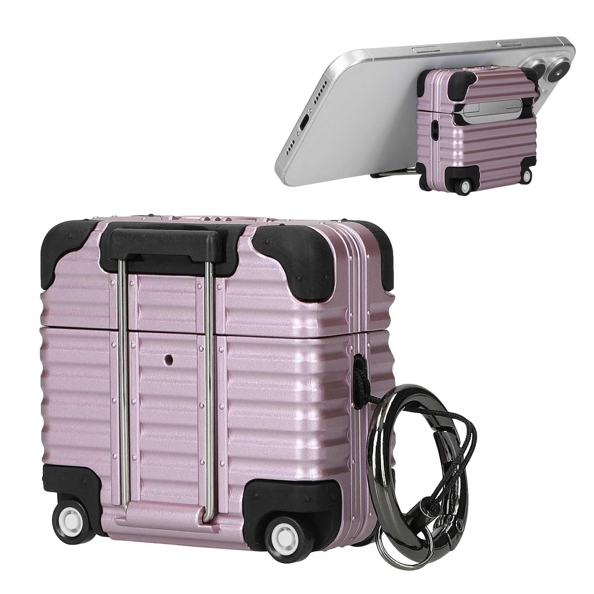 kwmobile Kopfhörer-Schutzhülle Kopfhörer Case für Apple Airpods 4 Hülle, Koffer-Design In-Ear-Kopfhörer Cover mit Handy Ständer