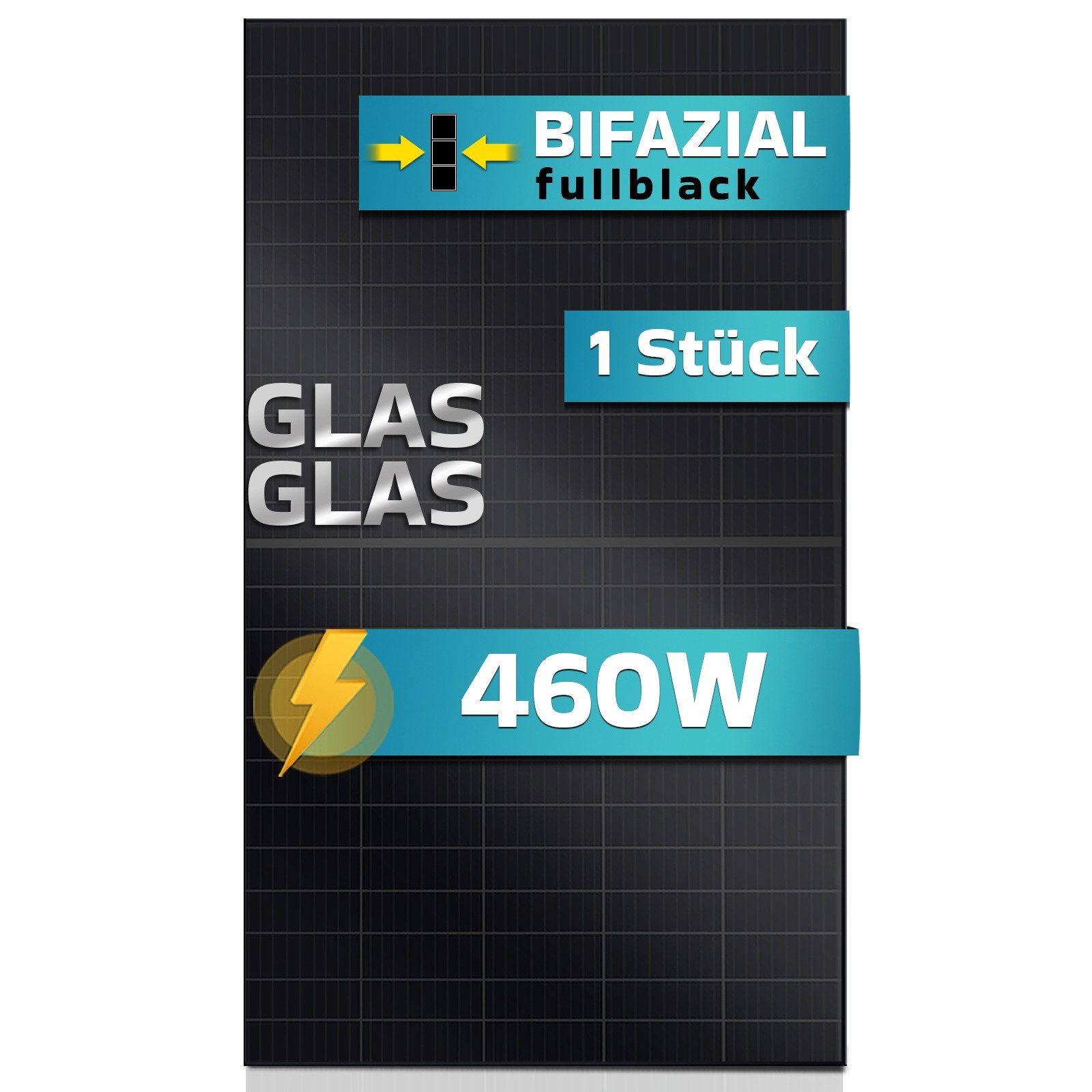 SUNNIVA Solarmodul Solarpanele - FULL BLACK Bifazial Glas/Glas 460 Watt, (PV Panel - PMax 460W Bifacial Solar modul n-type, geeignet für Balkonkraftwerk, IP68, Photovoltaik, 1-St)
