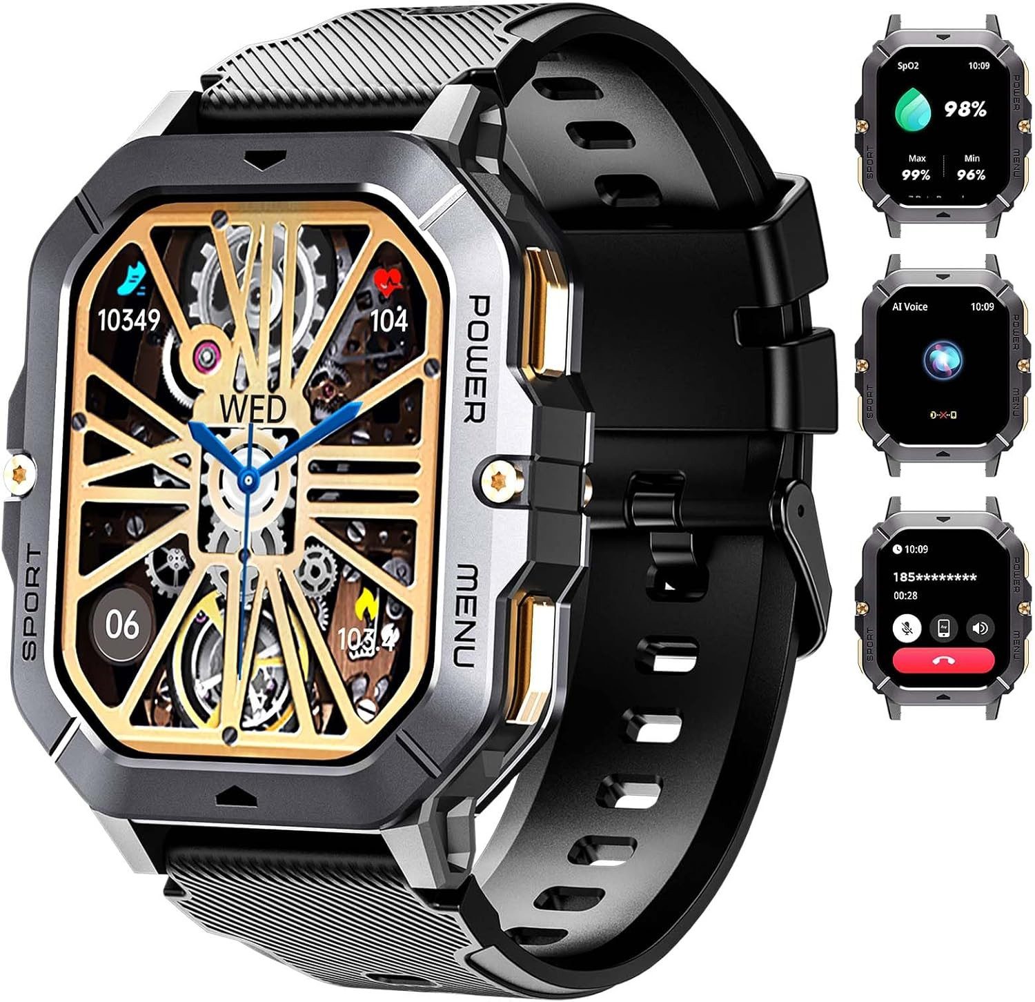 OUKITEL Herren's Fitness-Tracker Telefonfunktion 5ATM Wasserdicht Smartwatch (2.02 Zoll, Android/iOS), Sportmodus mit Heart Rate Monitor, Sleep Monitor