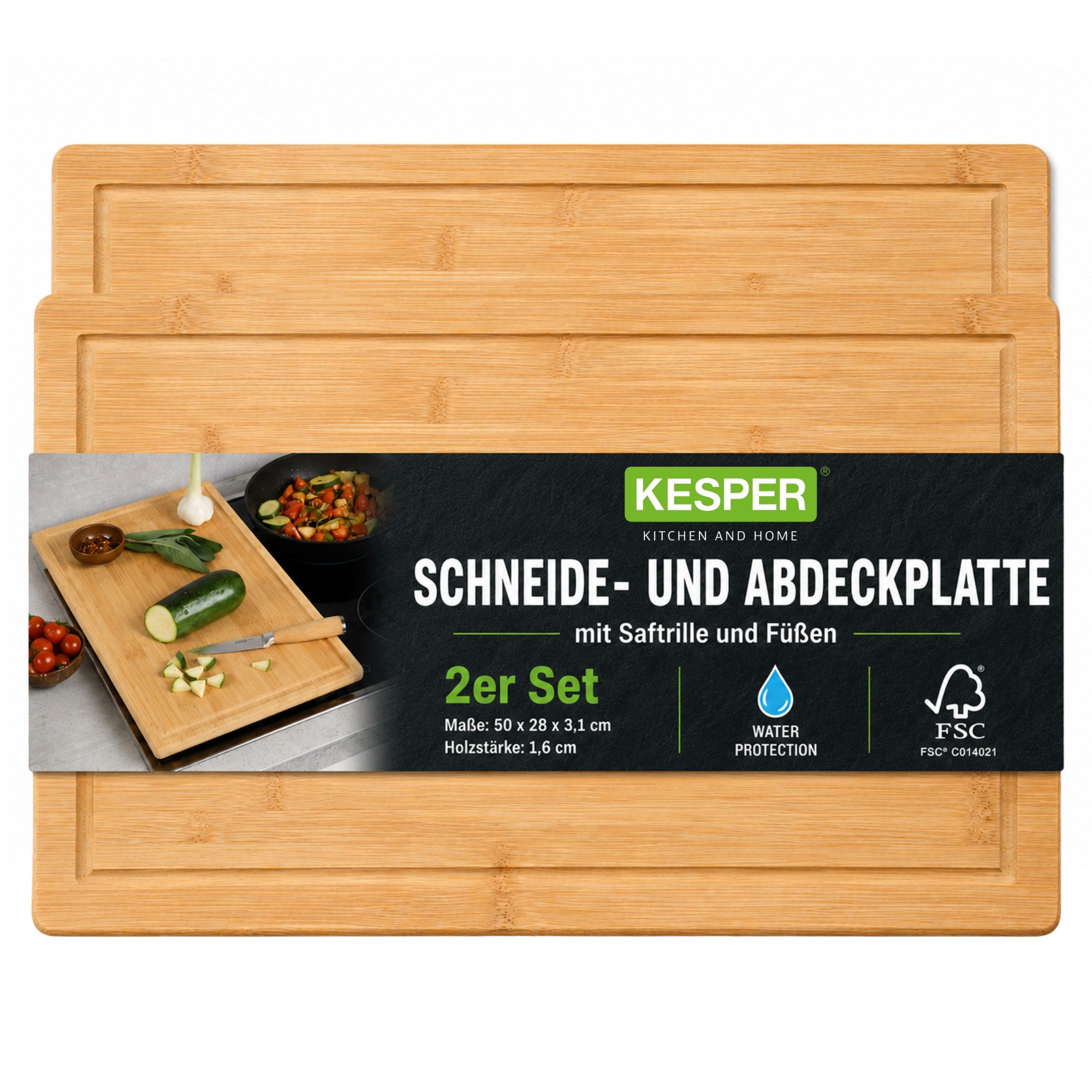 KESPER® Schneidebrett Schneide-& Abdeckplatte, Bambus, Bambus, (Set, 2-St), 2er Set