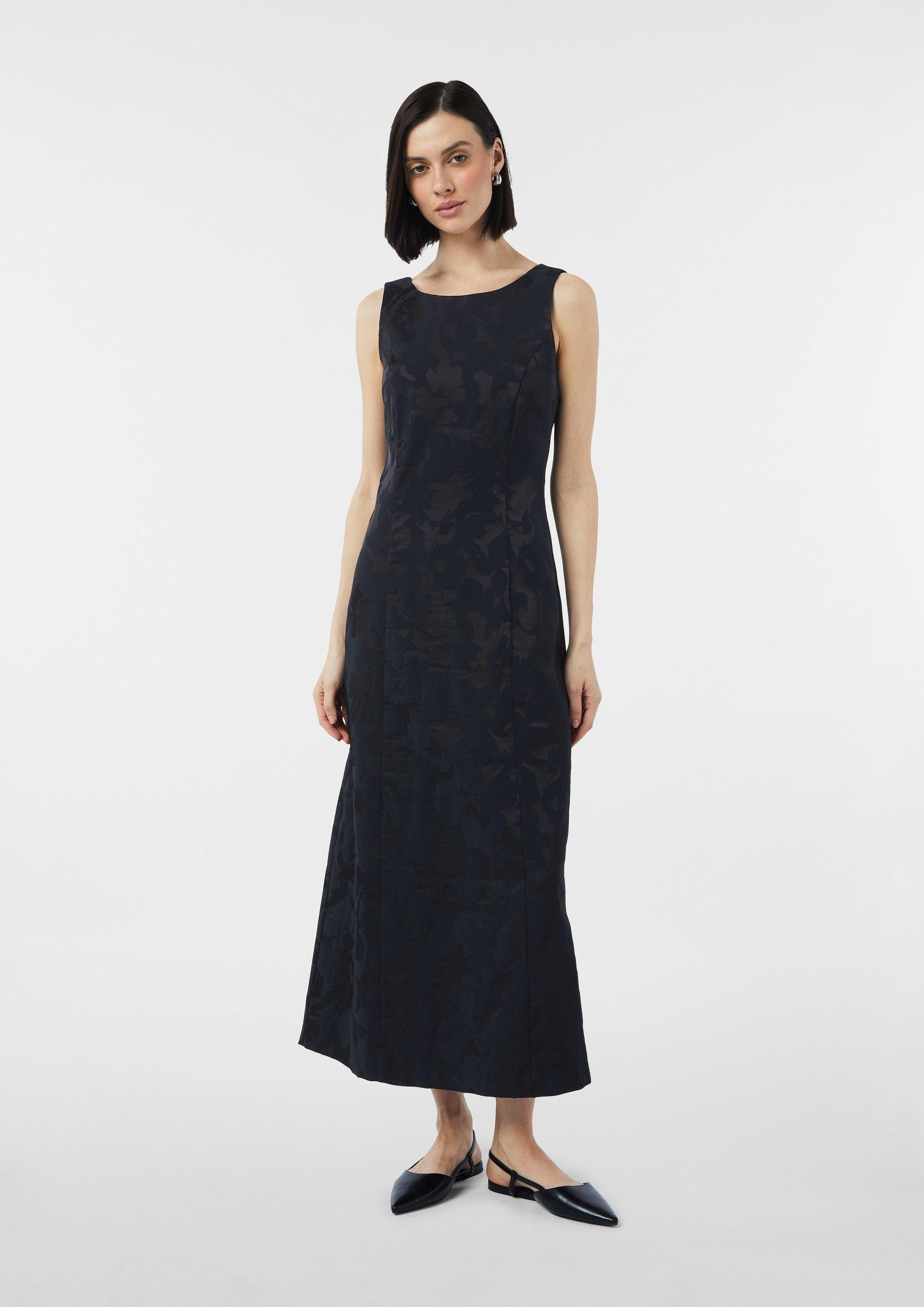 comma Midikleid Kleid Antailliertes Kleid aus Jacquard mit U-Boot-Ausschnitt