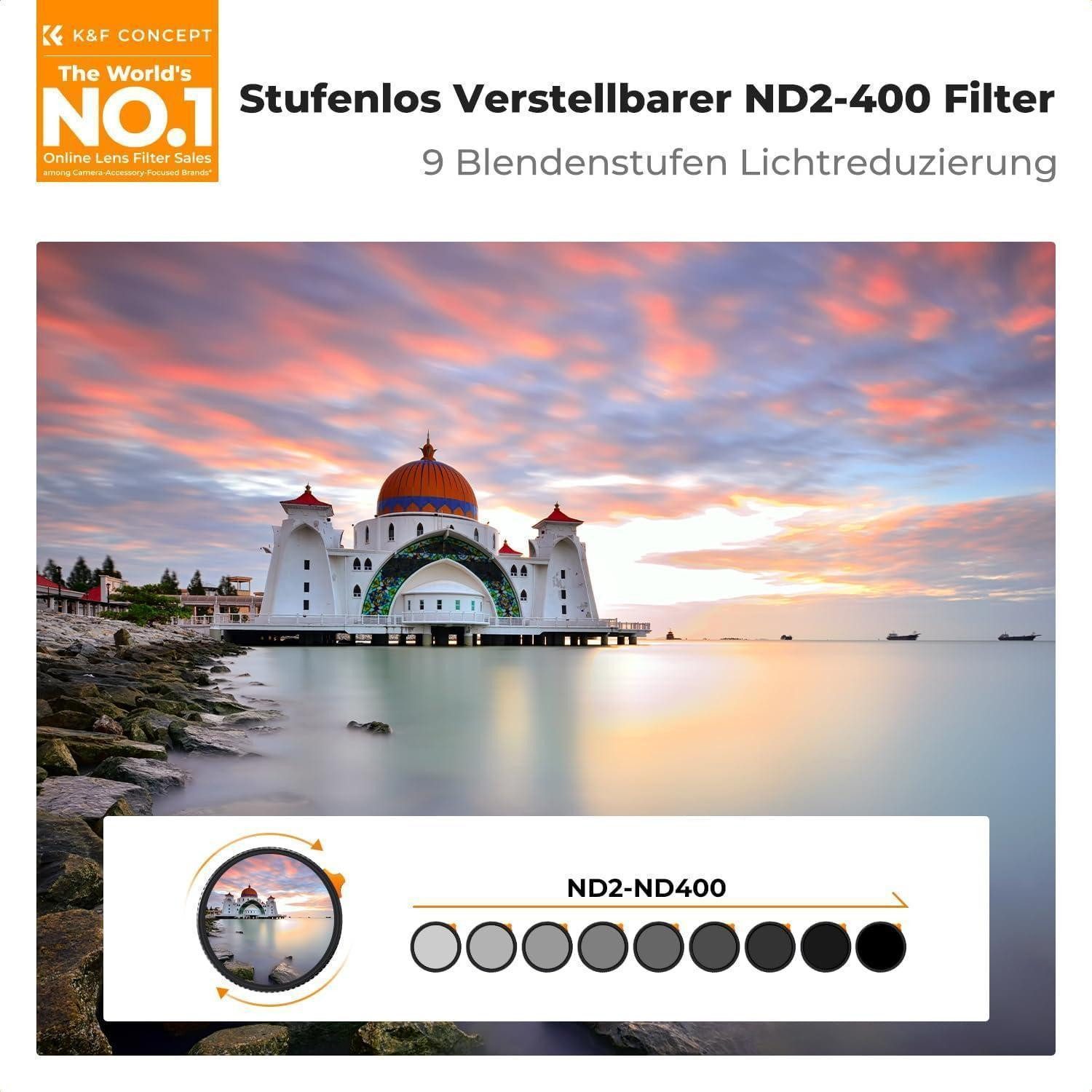 LuxusKollektion ND Filter Vario Graufilter ND2 400 Filtertasche 40,5 mm Graufilter