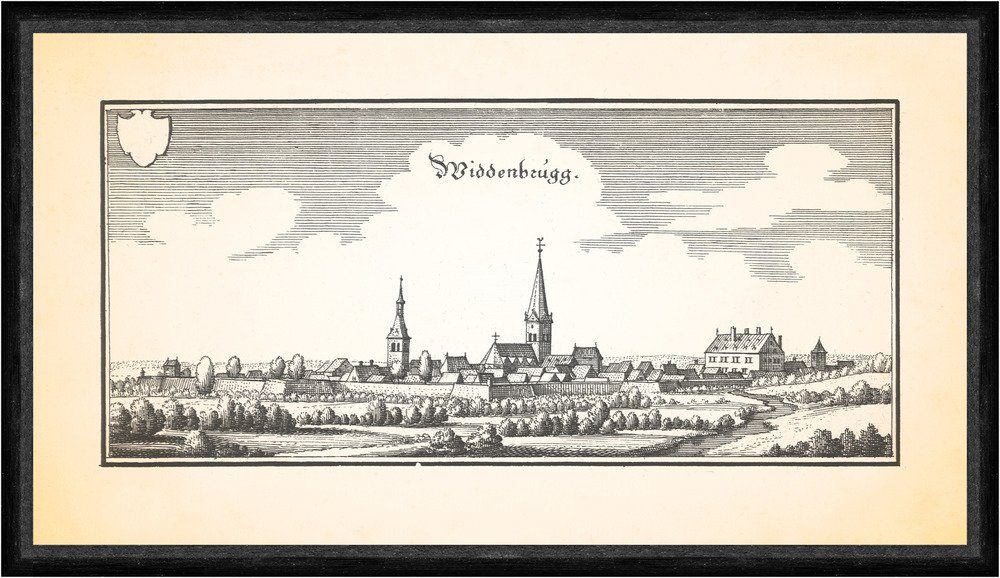 Kunstdruck Widdenbrugg Wiedenbrück QuerhausbasilikaBurg Reckenberg Faks_Merian 03