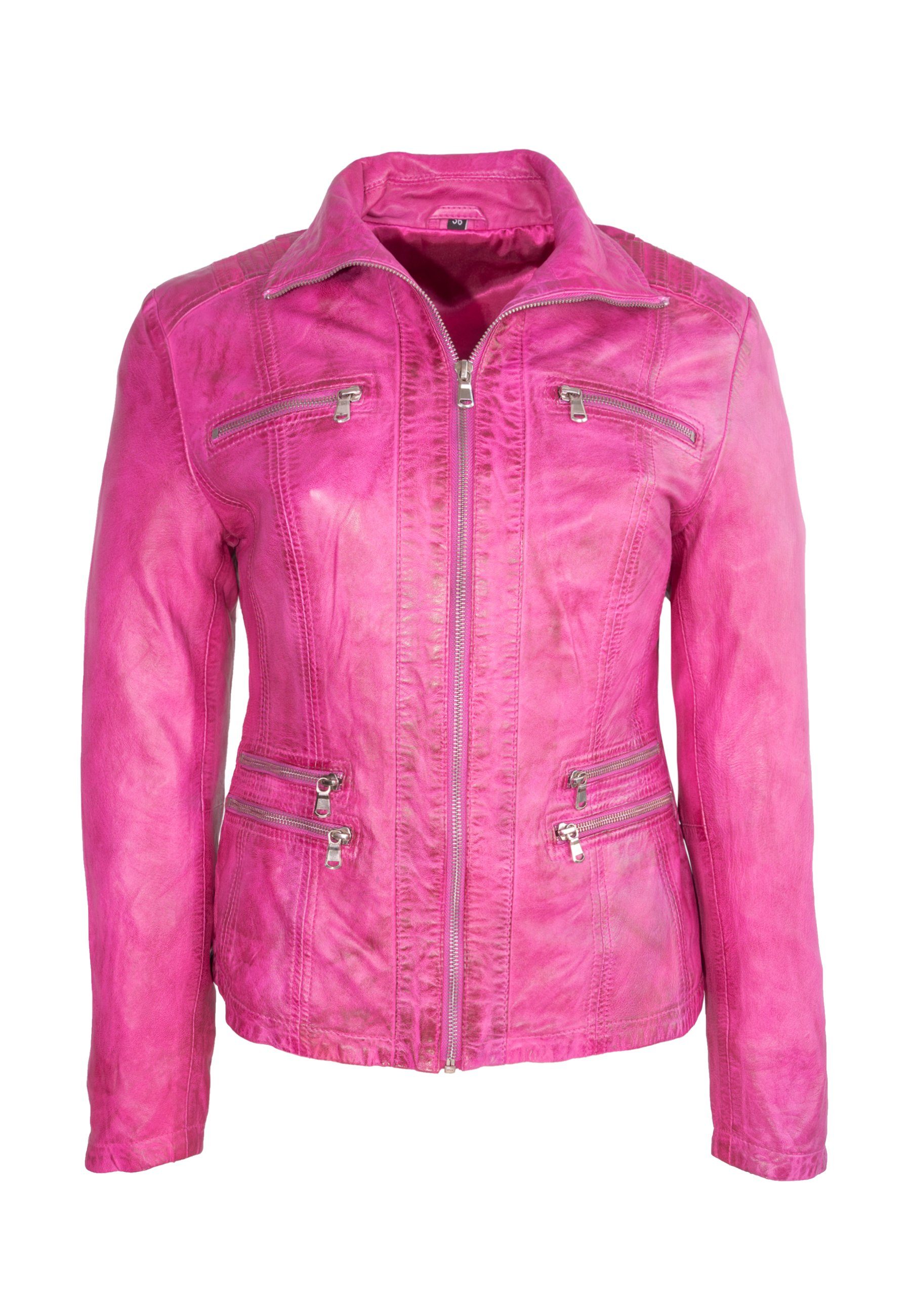 aus Lederjacke Lederjacke Klassisch elegante pink weichem Leder Lammnappa Damen Clara shocking Lolus