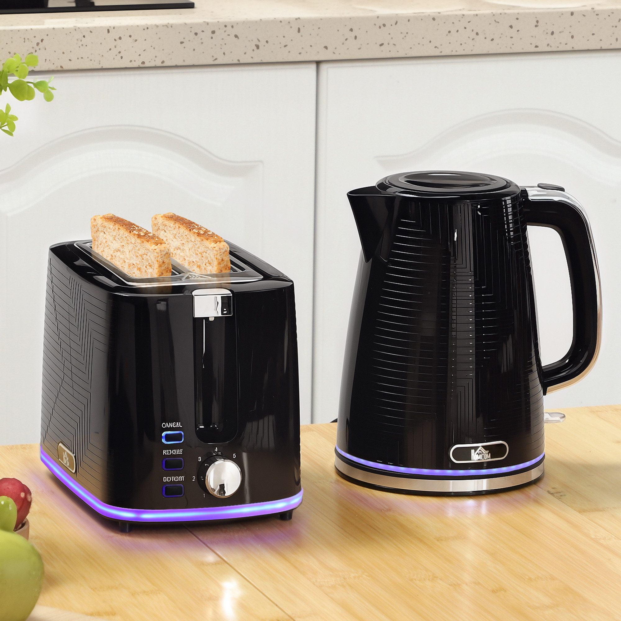 HOMCOM Toaster 1,7L Wasserkocher mit Edelstahl-Innenraum Otter-Thermostat, Kocher-Toaster-Set, für Frühstückszubereitung, 2200 W, 7 Bräunungsstufen, Schwarz