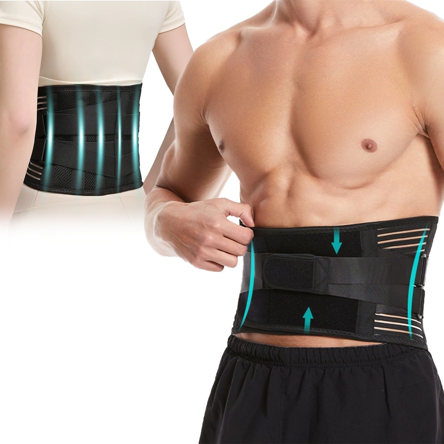 Refined Living Rückenbandage RückenStützgürtel mit 4 Stützstreben Verstellbare Zuggurte Abnehmbarem (Rutschfester Silikongürtel, hautfreundliches und atmungsaktives Gewebe, für die Rückenmuskulatur und zur Haltungskorrektur, Schmerzen lindern), Geeignet f