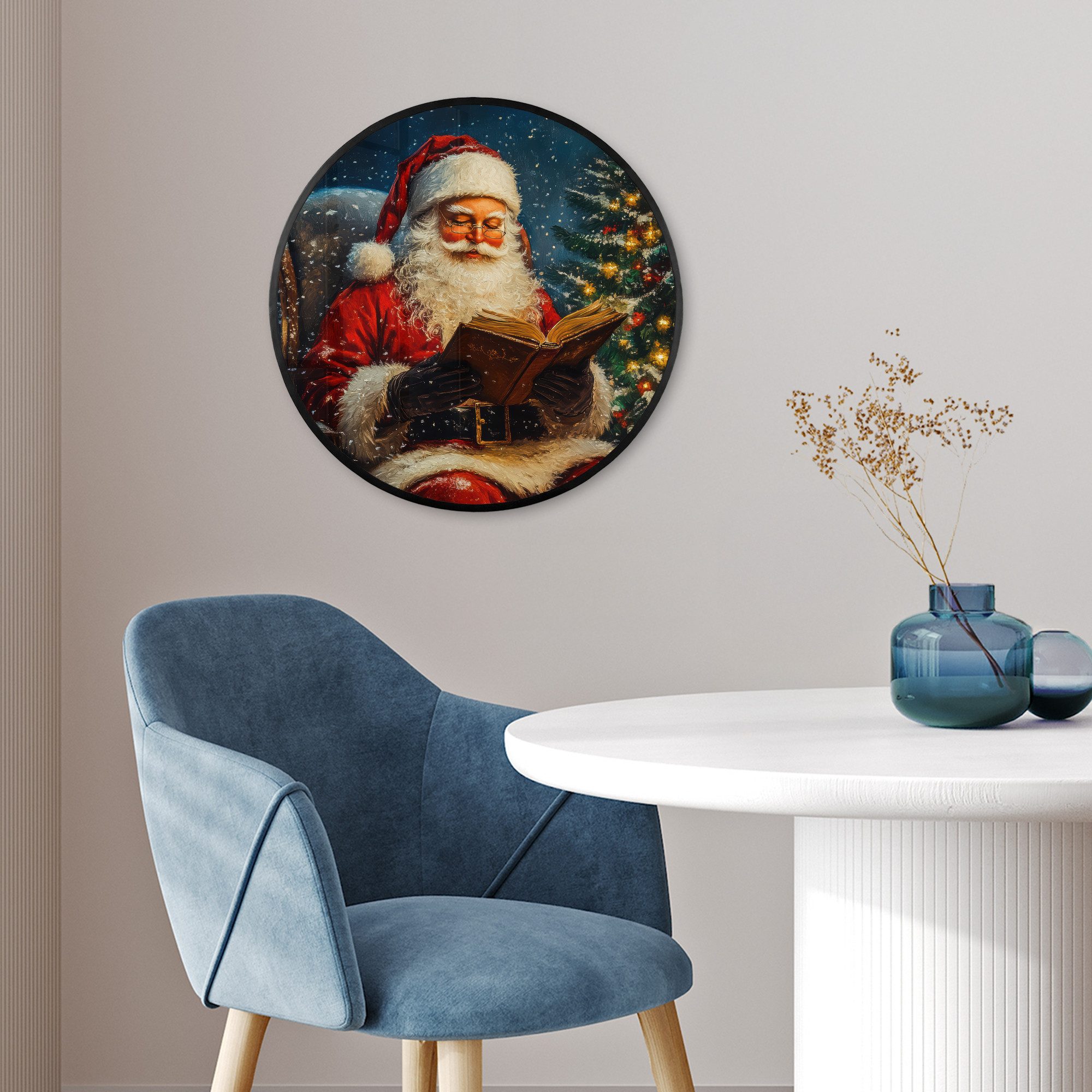 MuchoWow Poster Rund - Weihnachtsmann - Weihnachten - Winter - Weihnachtsbaum, (1 St), Runde Wandbilder, Deko für Wohnzimmer und Schlafzimmer, 40x40 cm