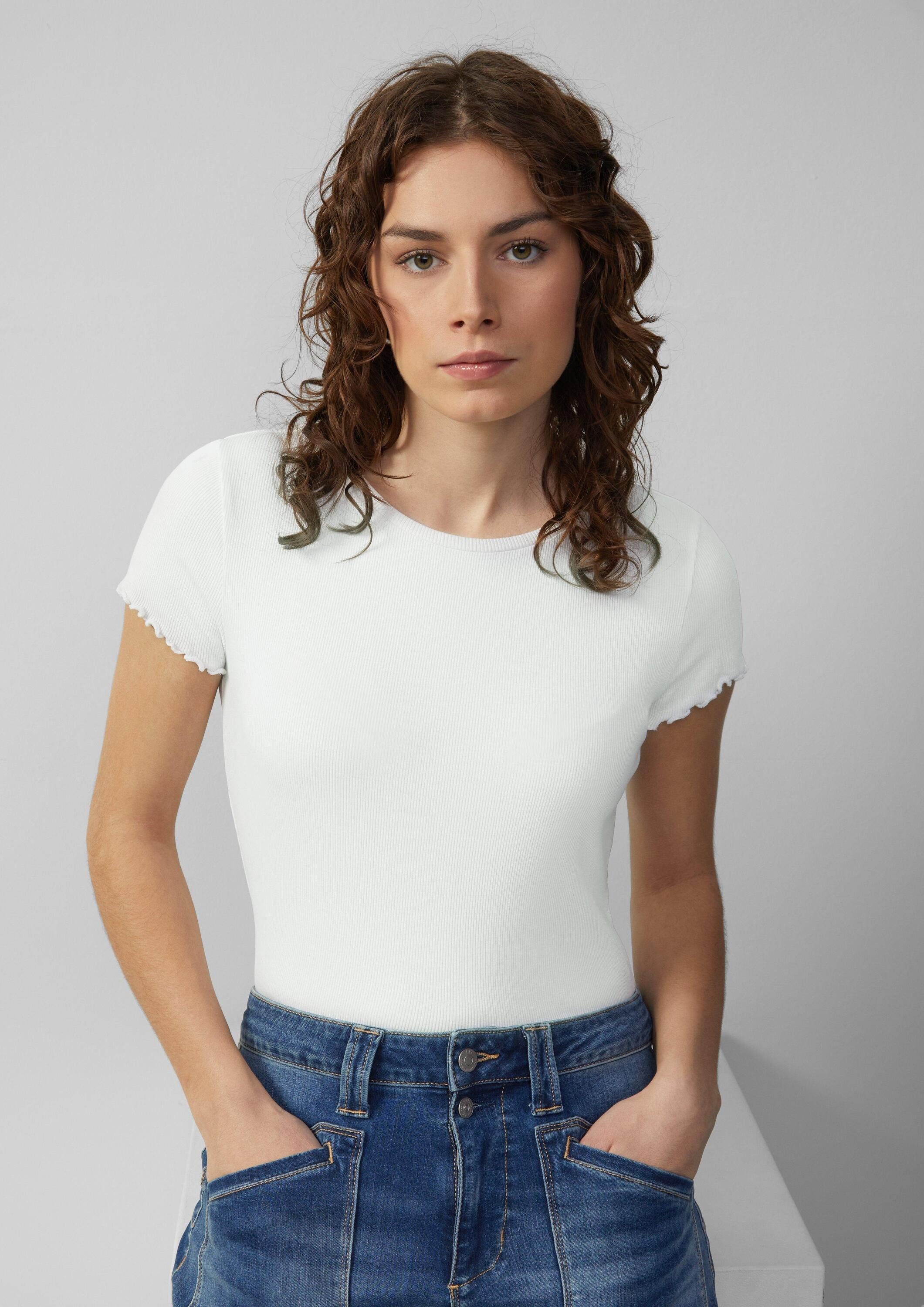 QS Kurzarmshirt T-Shirt Verkürztes Rippshirt mit Rundhalsausschnitt günstig online kaufen