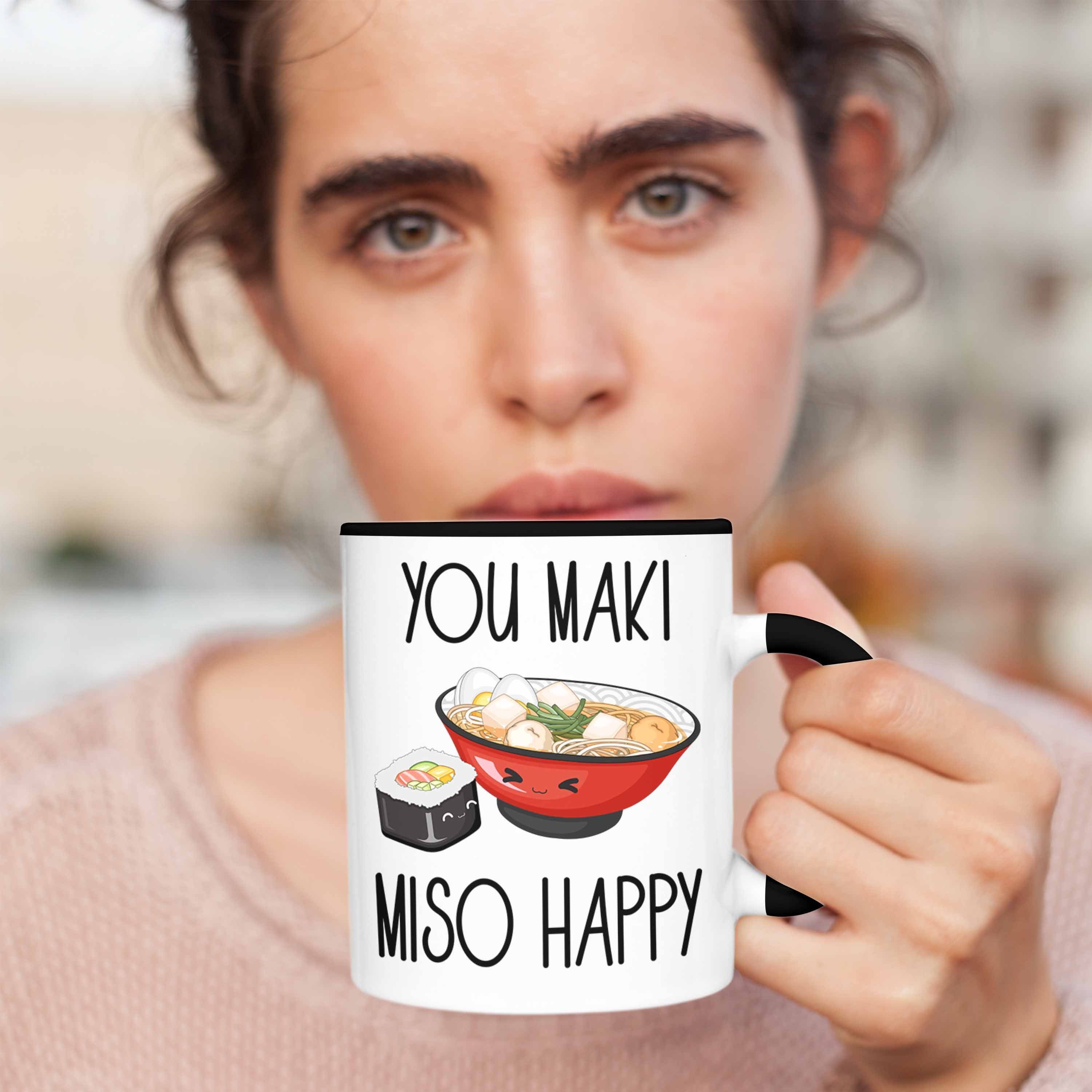 Trendation Sushi Tasse Japan Maki Liebhaber Schwarz Sushiliebhab Geschenk Miso You Tasse Happy