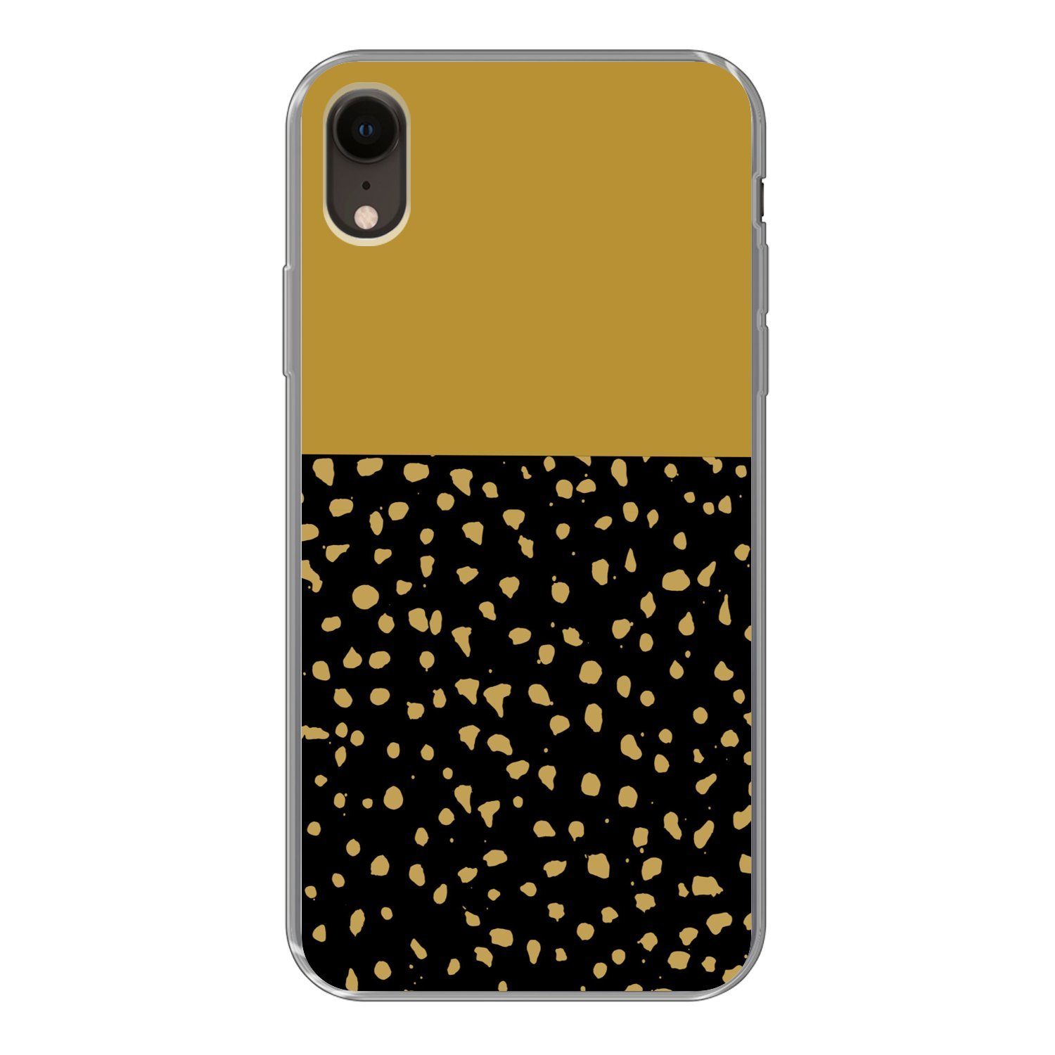 MuchoWow Handyhülle für Apple iPhone XR Polka dots - Ockergelb - Schwarz, Smartphone-Bumper, Print, Handy Schutzhülle Dünn
