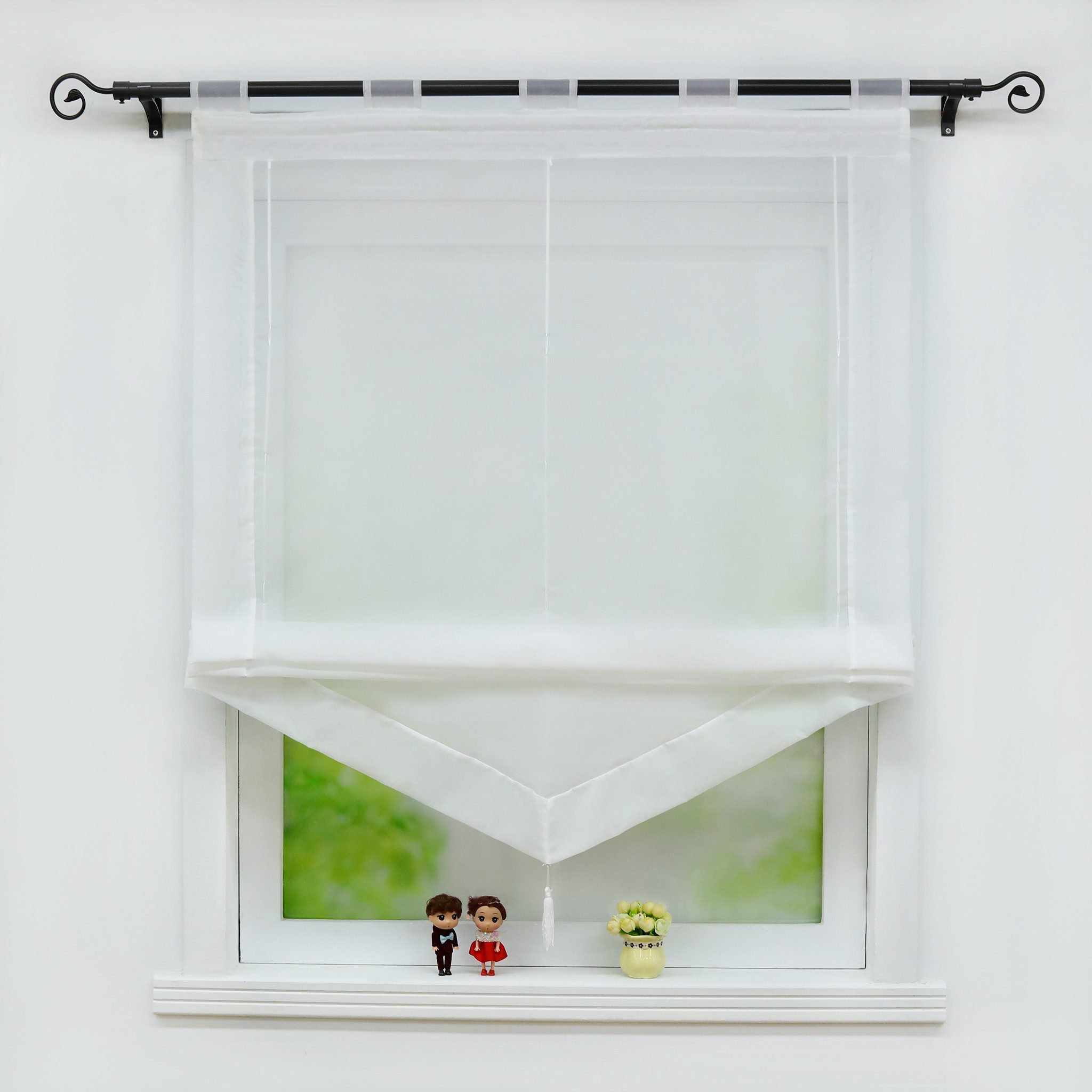 Joyswahl Raffrollo Julia, mit Schlaufen, mit Quaste Dreieck Rollos mit farb günstig online kaufen