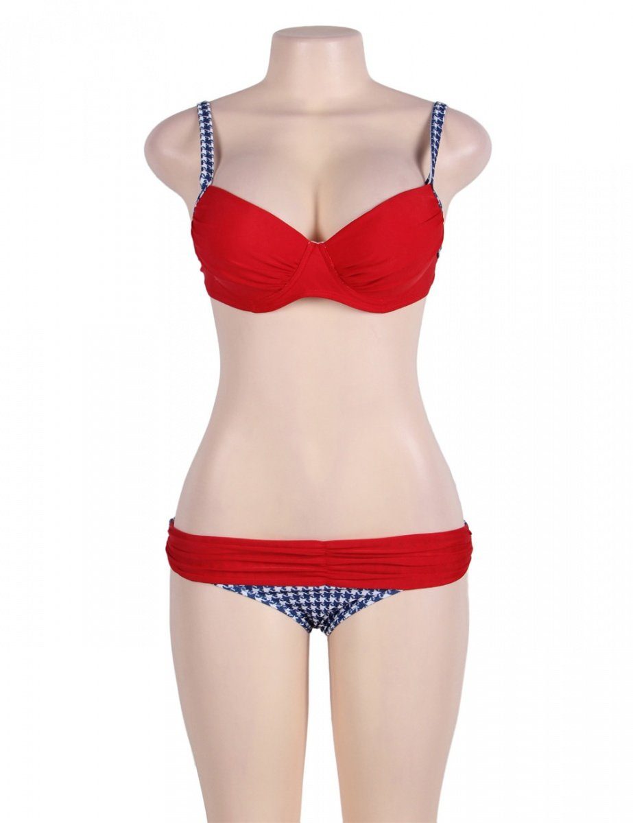 M/L Fashion B/C Damen Strand Rot Cups Slip Raffung Lau-Fashion Träger Set mit Push-Up-Bikini Bikini