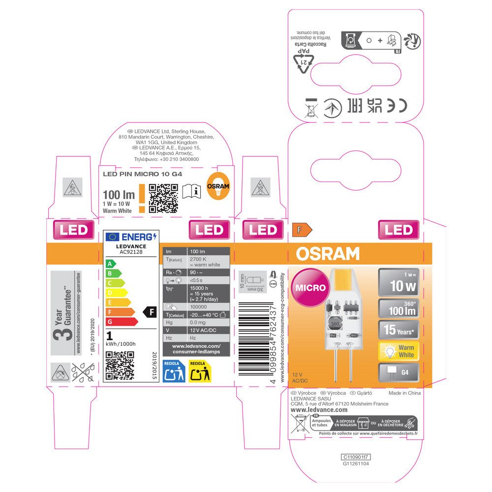 Osram LED-Leuchtmittel OSRAM 4099854762437 LED EEK F (A - G) G4 Stiftsockel 1 W Warmweiß nic
