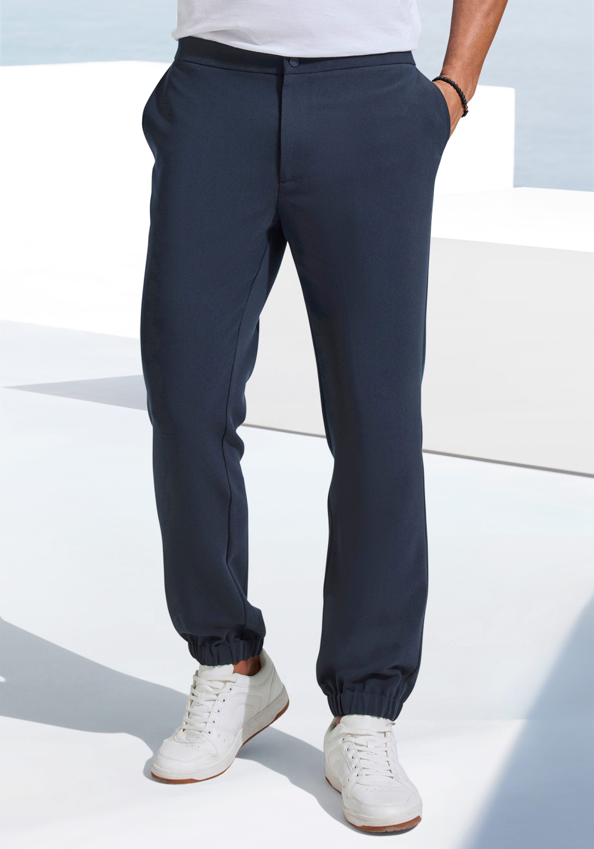 John Devin Stoffhose mit elastischen Bündchen, aus leicht dehnbarer Webqual günstig online kaufen