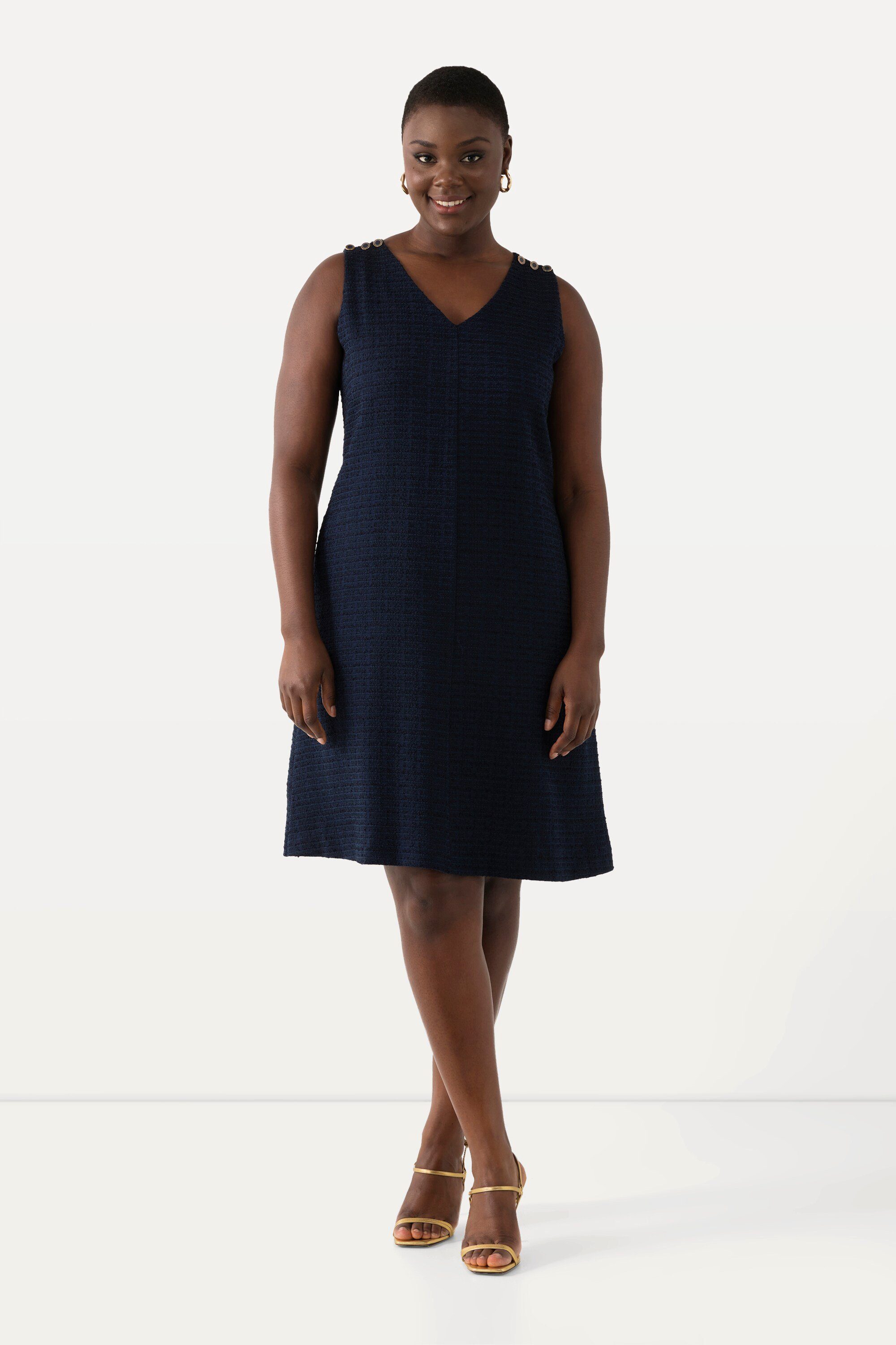 Ulla Popken Midikleid Bouclé-Kleid A-Linie V-Ausschnitt günstig online kaufen