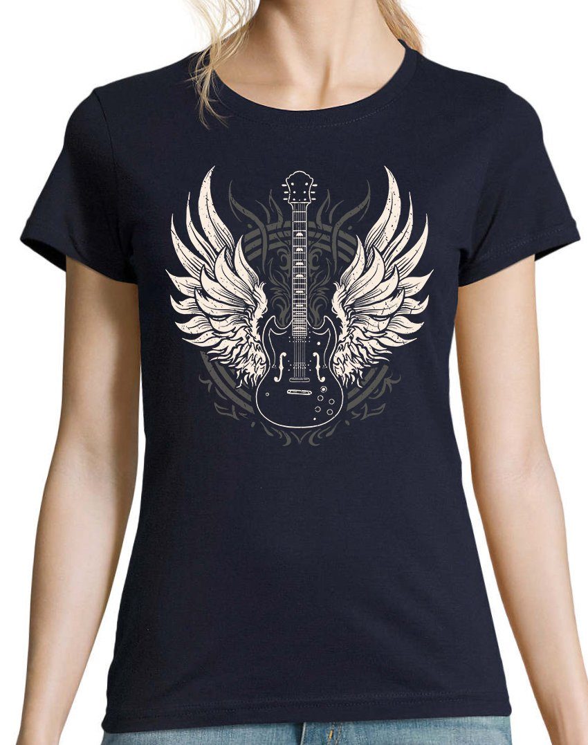 Navyblau Print-Shirt Print Damen Designz mit T-Shirt Youth Gitarre modischem Flügel