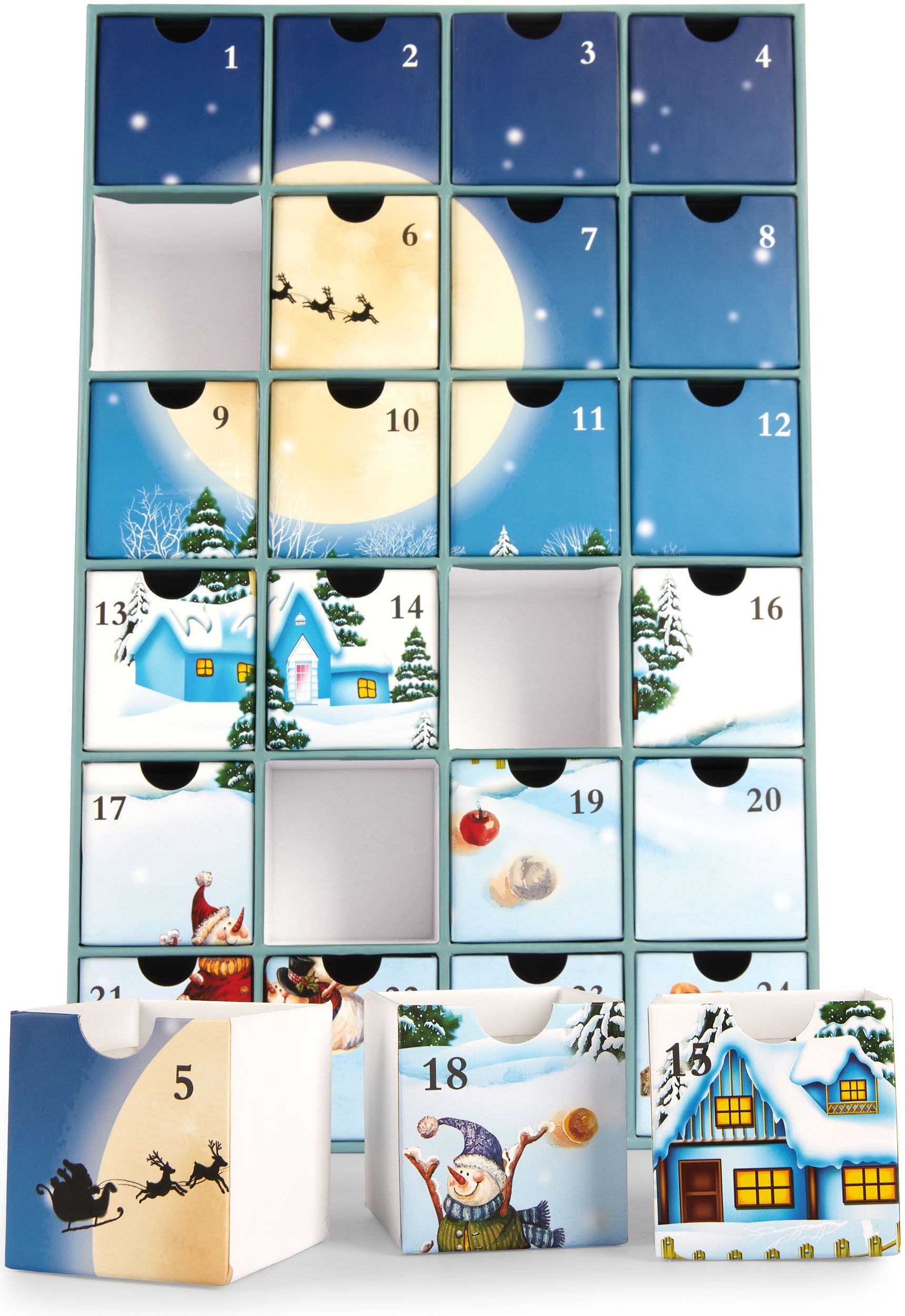 BRUBAKER befüllbarer Adventskalender Weihnachtsdorf im Schnee - Weihnachtskalender zum Befüllen (39 cm groß aus Pappe, 1-tlg), DIY Kalender mit 24 Türchen für G – Bild 5 von 5