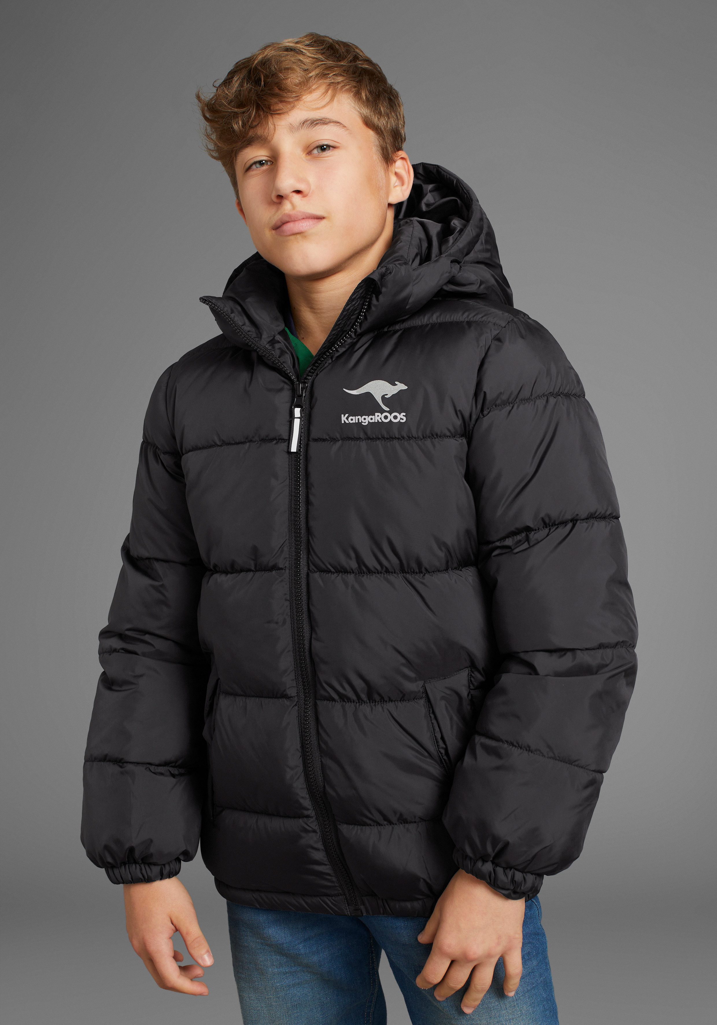 KangaROOS Winterjacke, Outdoor Steppjacke mit reflektierendem Logo-Print