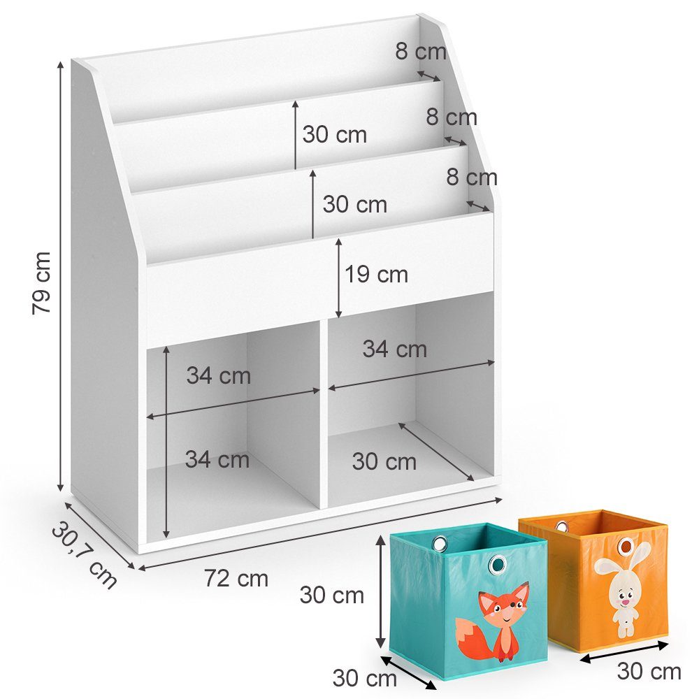 Vicco Bücherregal Luigi, Weiß, 72 x 79 cm mit 2 Faltboxen opt.1, 1-tlg.